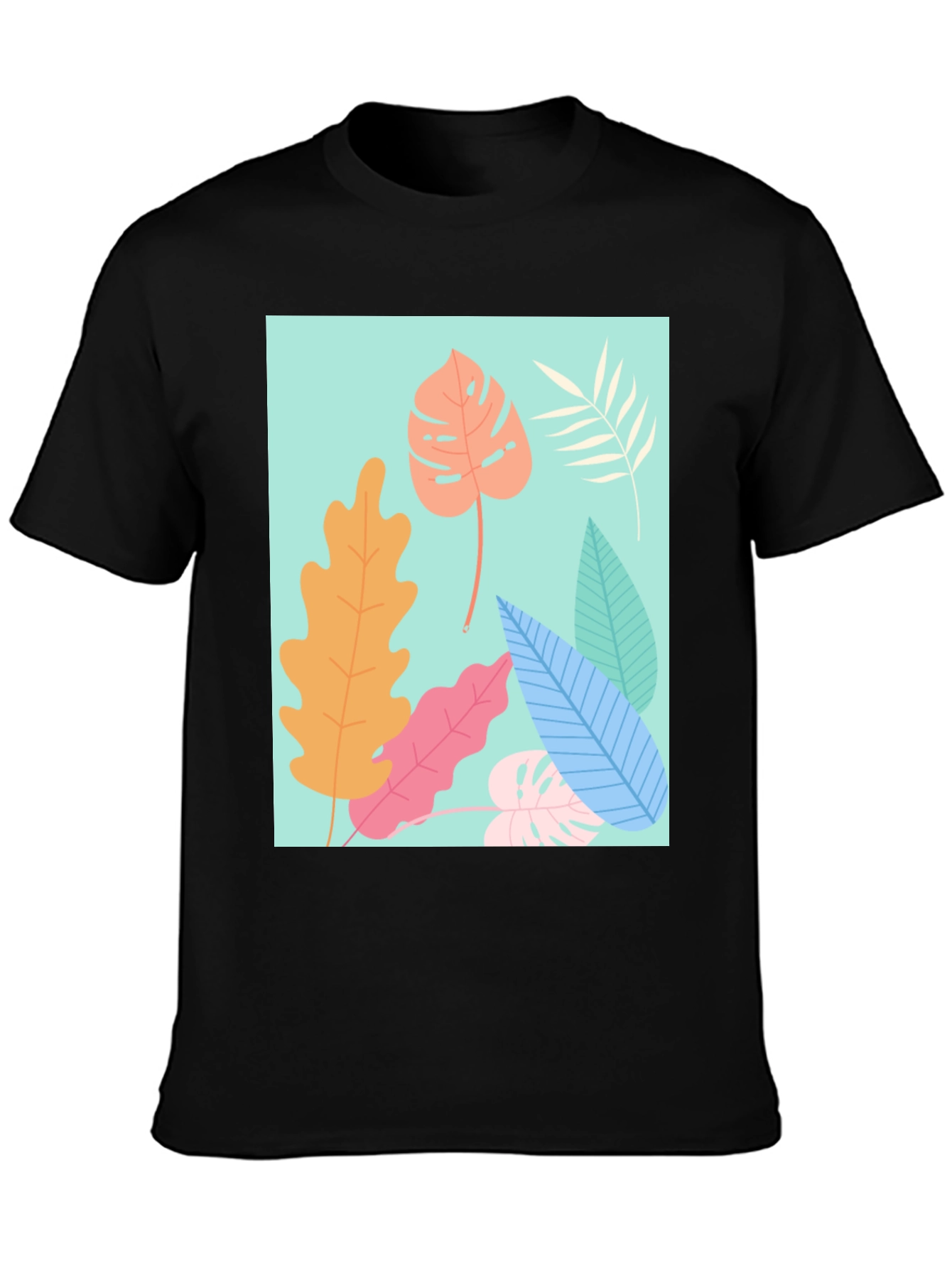 Tropical Leaves Graphic Tee - Black Cotton T-Shirt