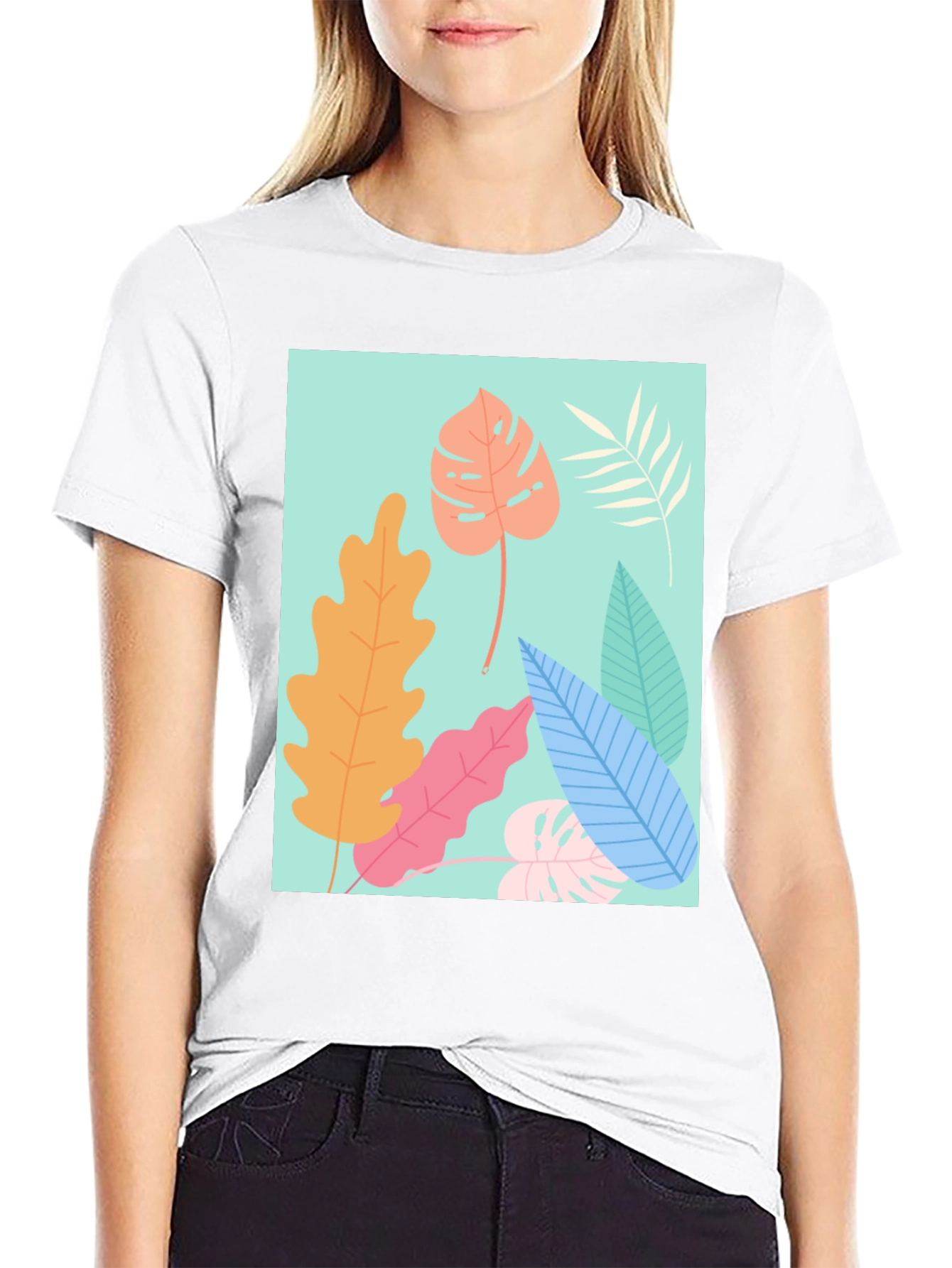 Tropical Leaves Graphic Tee - Black Cotton T-Shirt