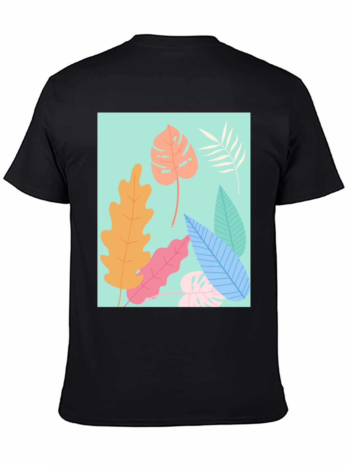 Tropical Leaves Graphic Tee - Black Cotton T-Shirt