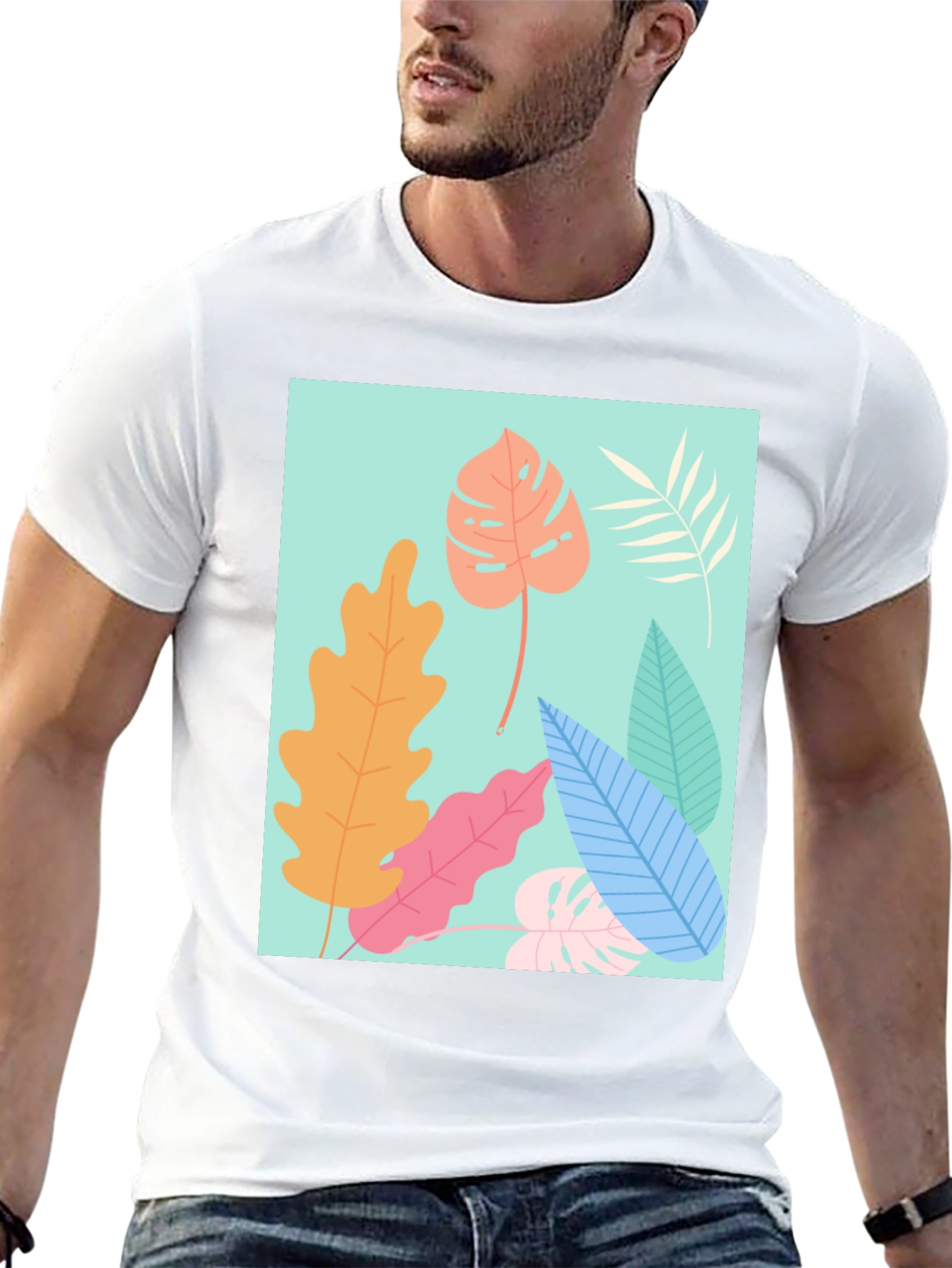 Tropical Leaves Graphic Tee - Black Cotton T-Shirt