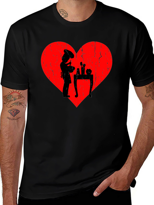 Chef Heart T-Shirt - I Love Cooking - Black Cotton Tee