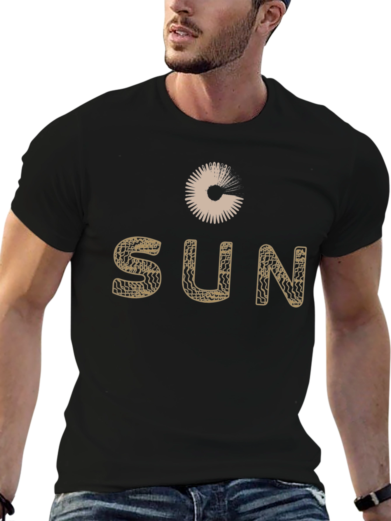 Stylish Sun Graphic Black T-Shirt