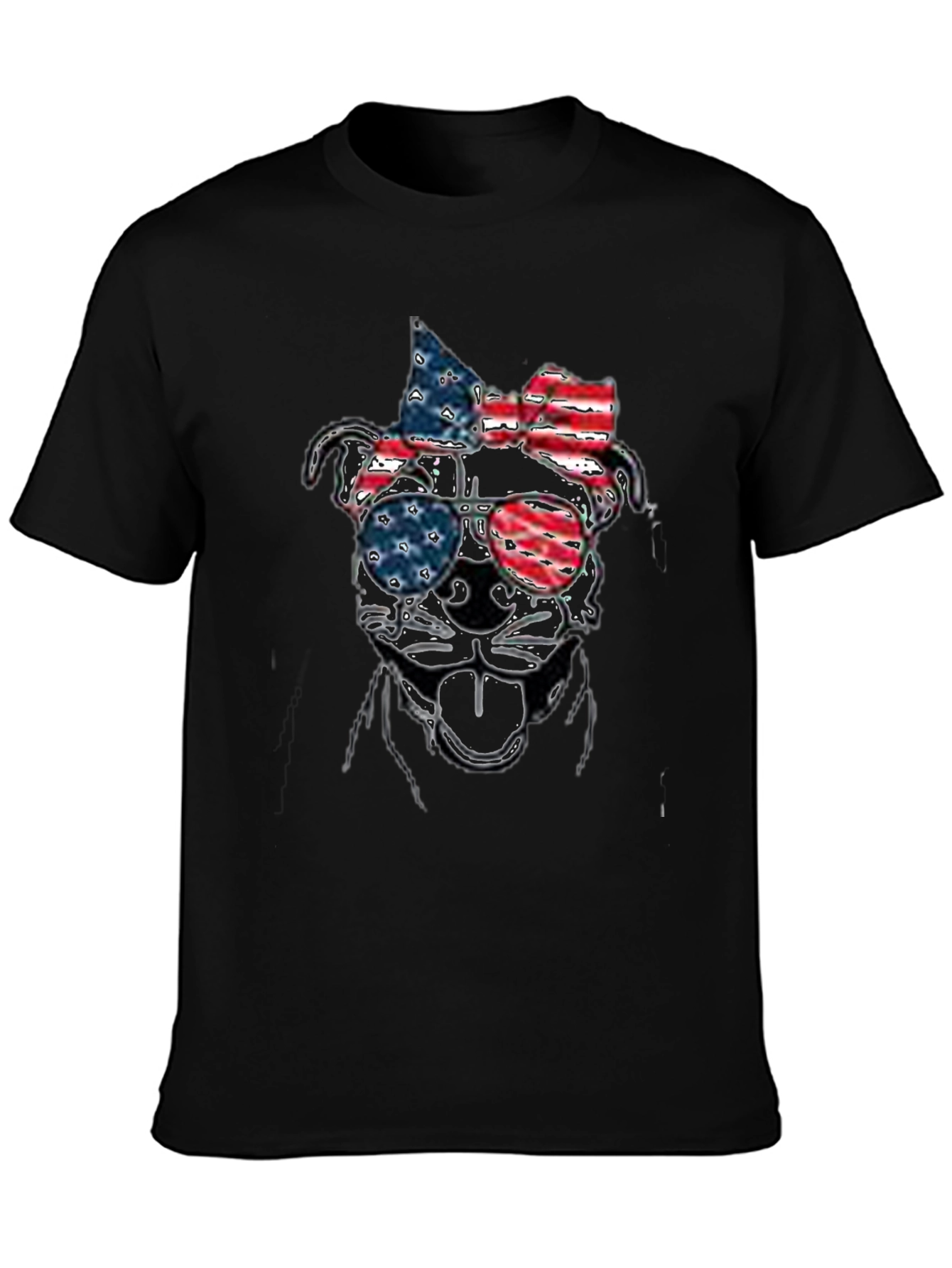 Patriotic Dog T-Shirt - USA Flag Sunglasses & Bow