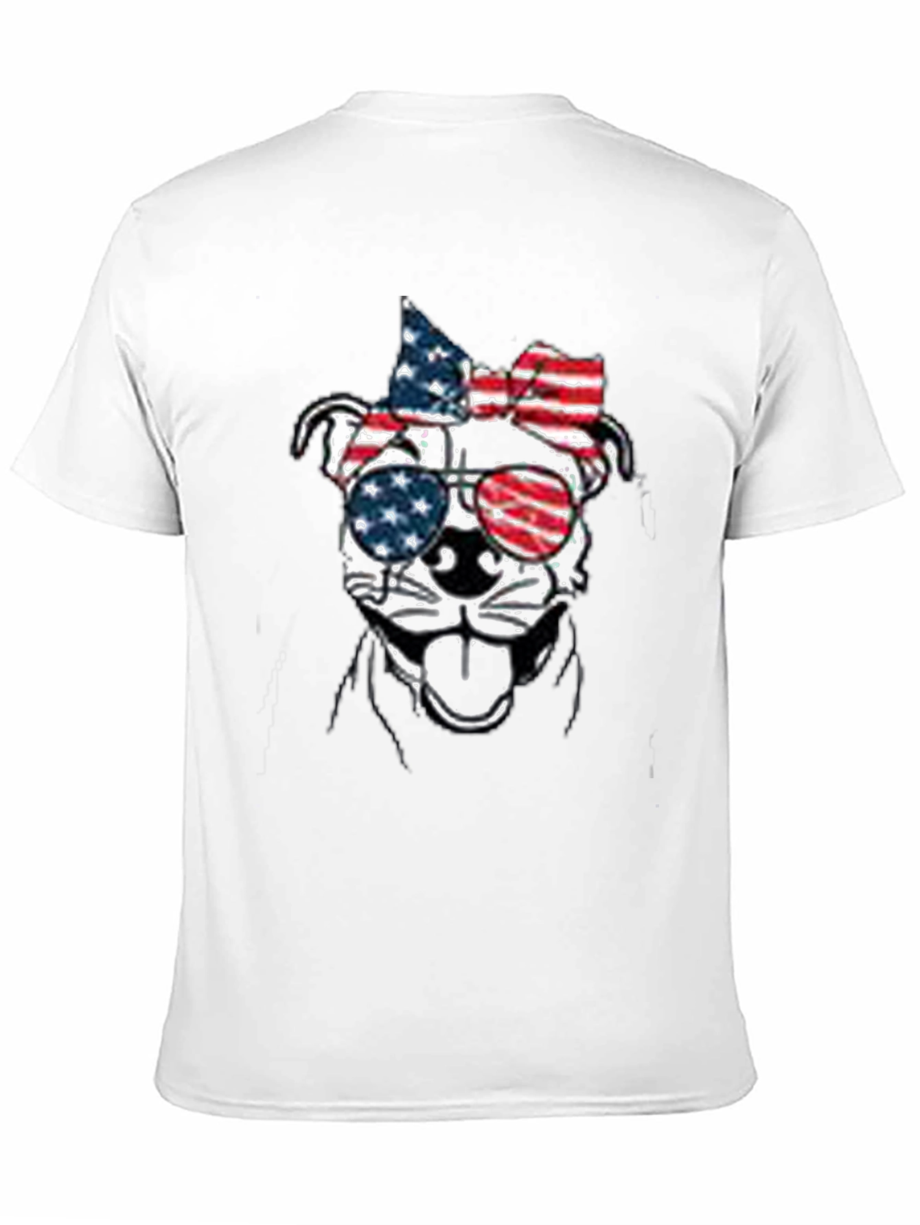 Patriotic Dog T-Shirt - USA Flag Sunglasses & Bow