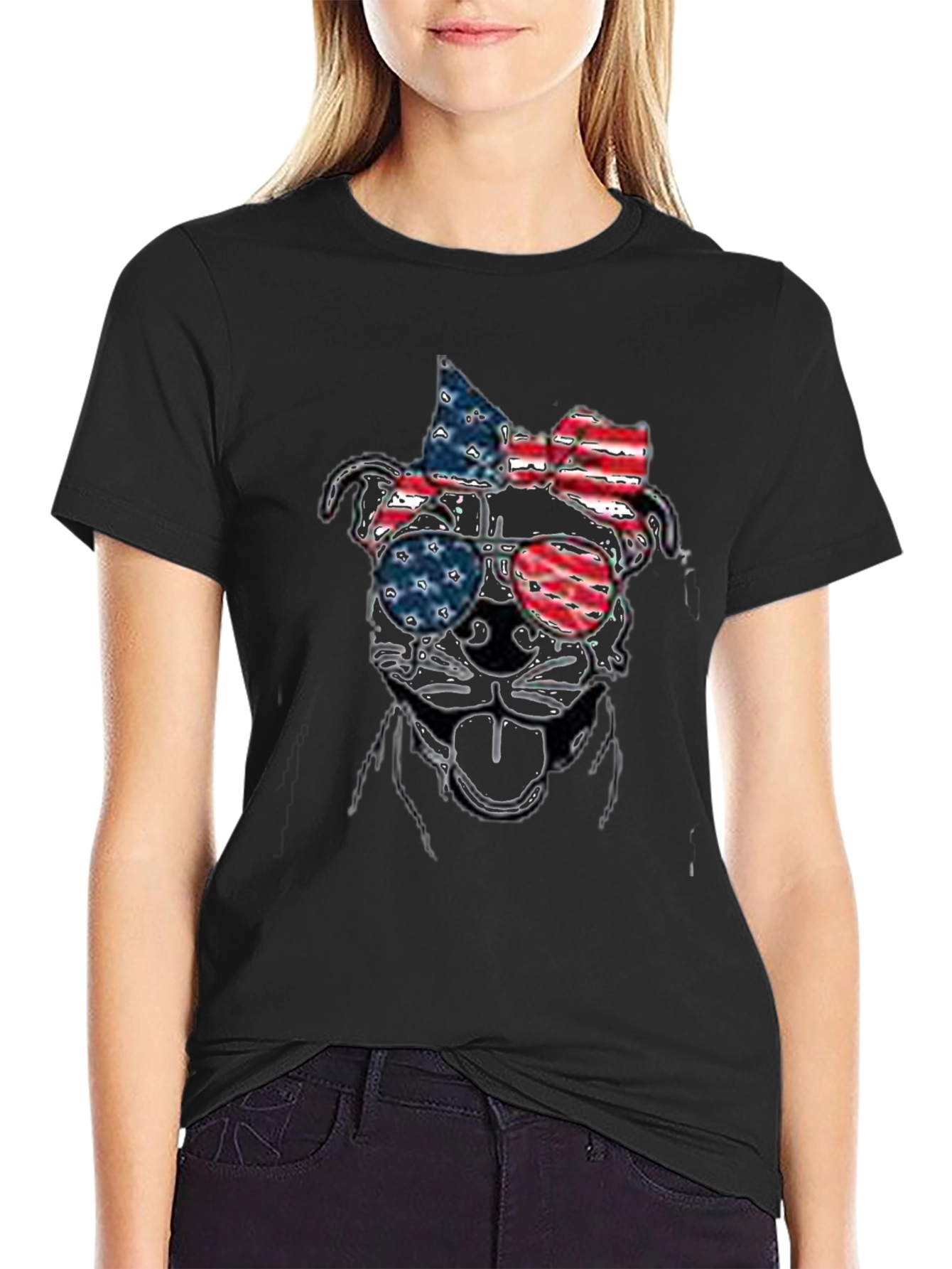 Patriotic Dog T-Shirt - USA Flag Sunglasses & Bow