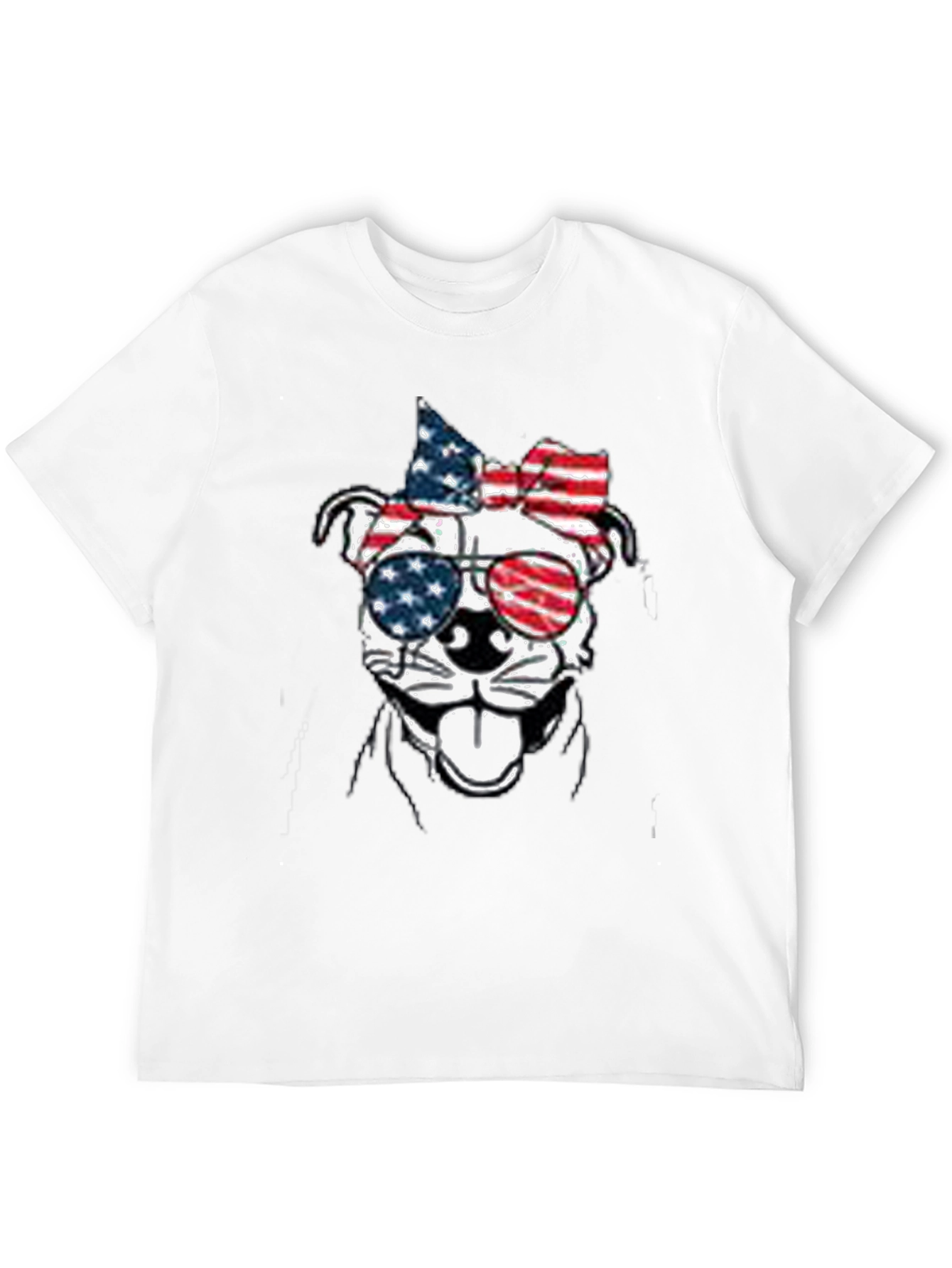 Patriotic Dog T-Shirt - USA Flag Sunglasses & Bow