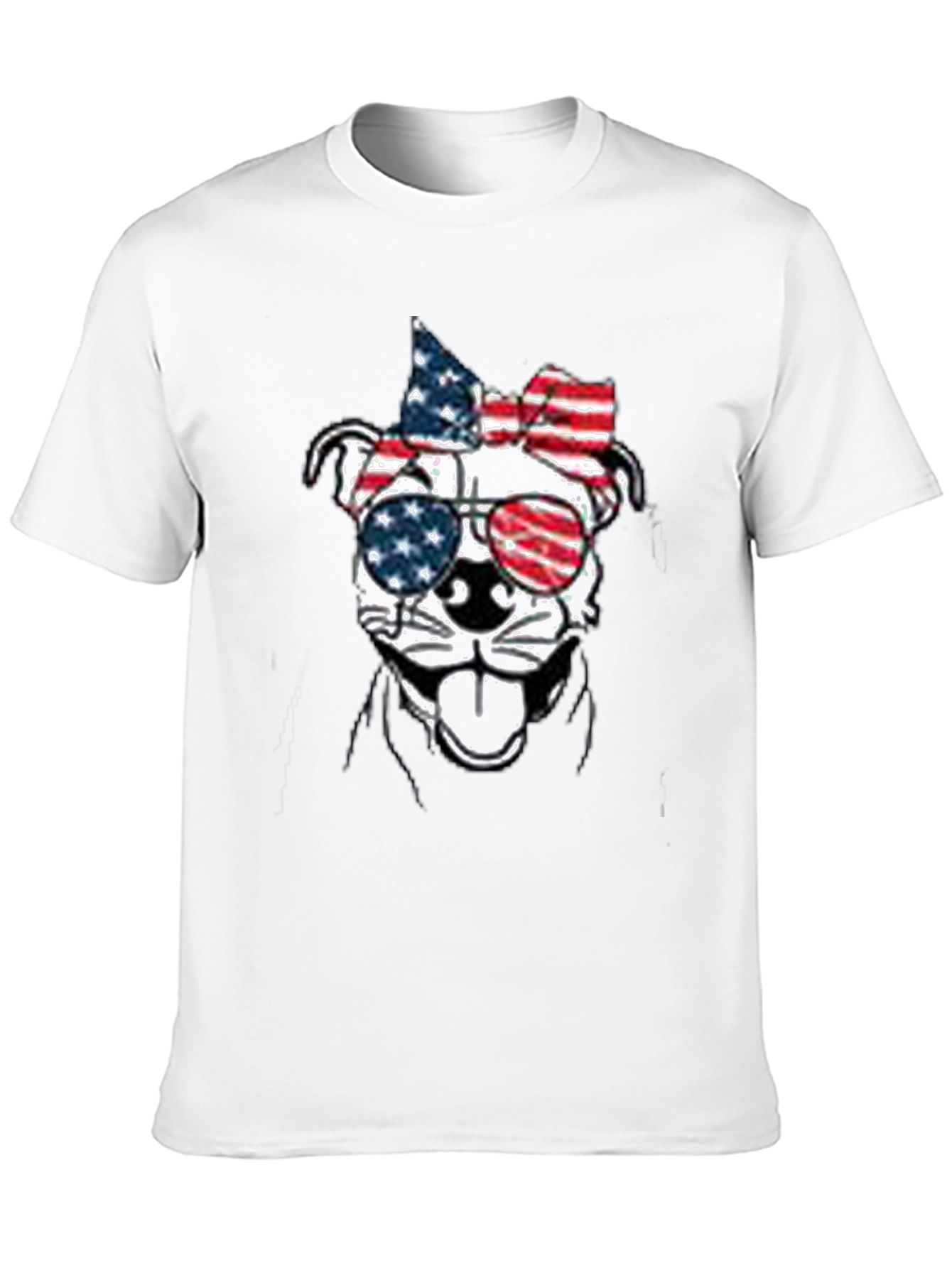 Patriotic Dog T-Shirt - USA Flag Sunglasses & Bow