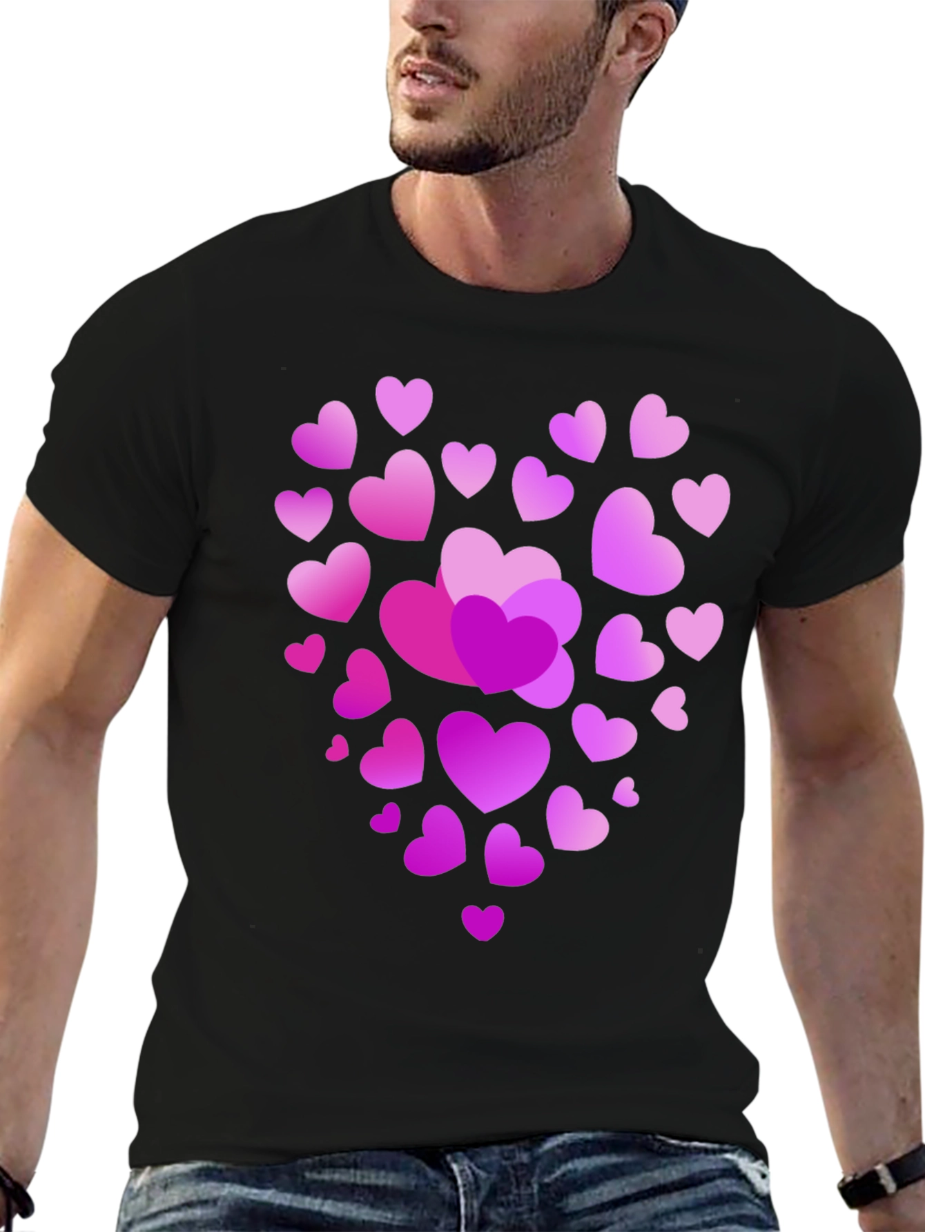 Heart Print Black T-Shirt