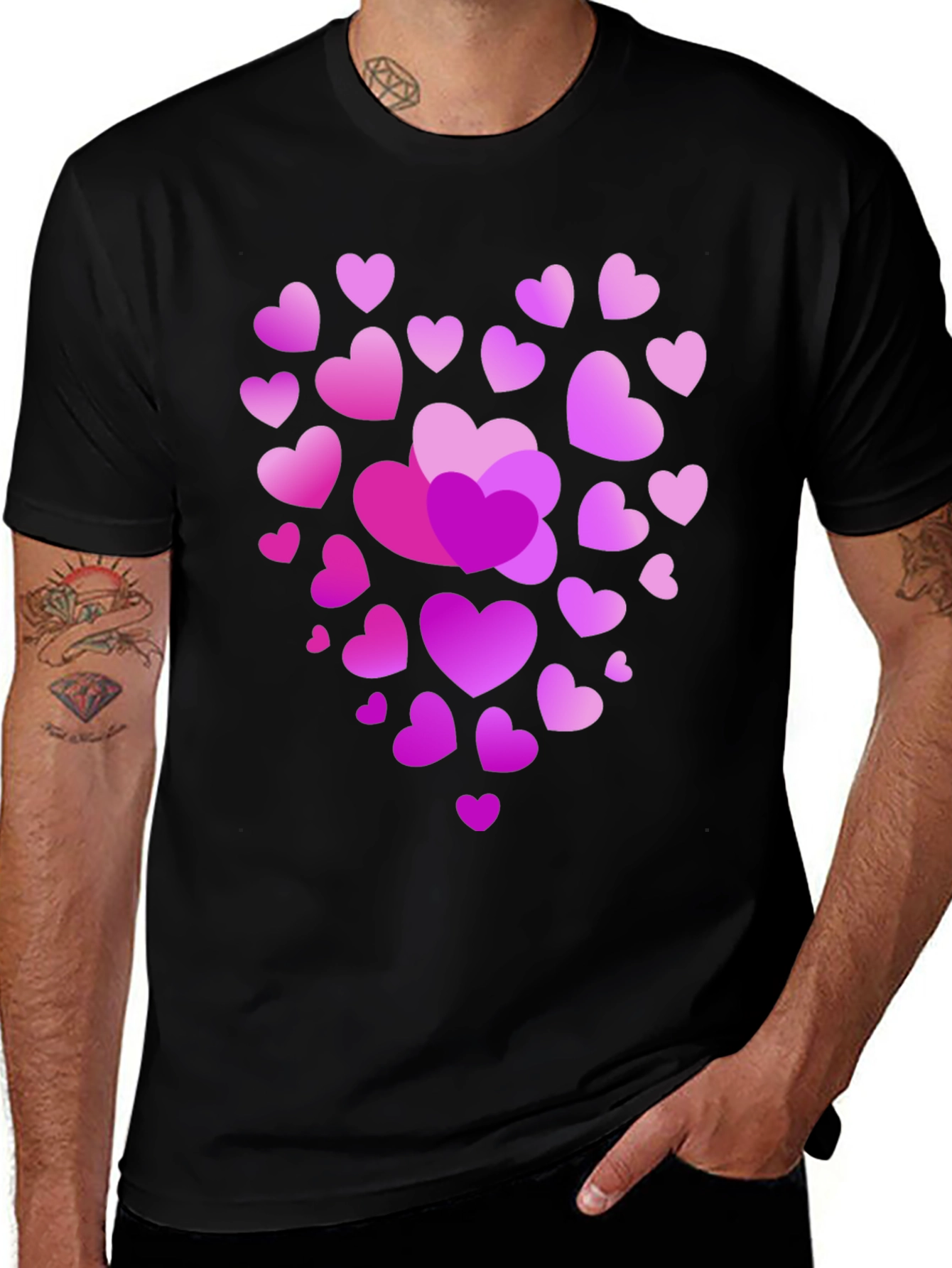 Heart Print Black T-Shirt