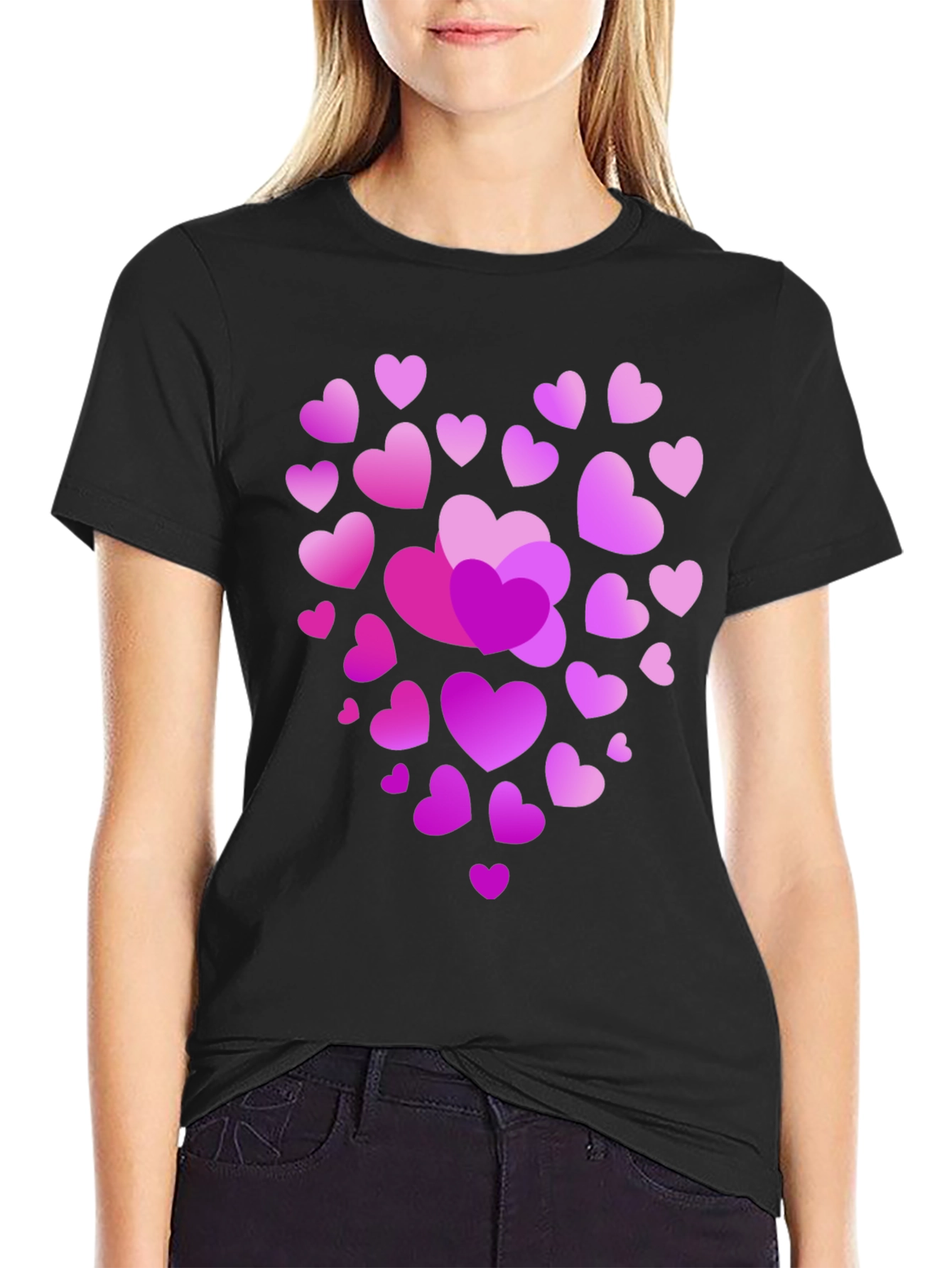 Heart Print Black T-Shirt