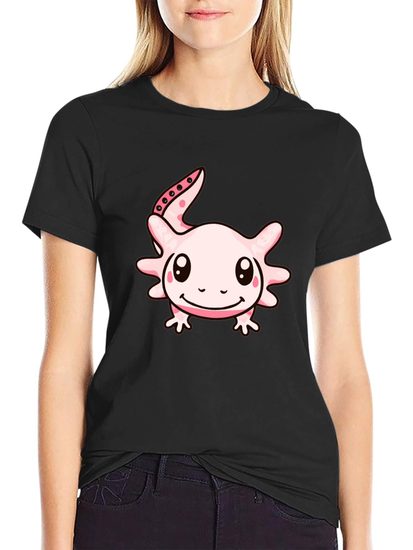 Axolotl Cartoon T-Shirt - Black