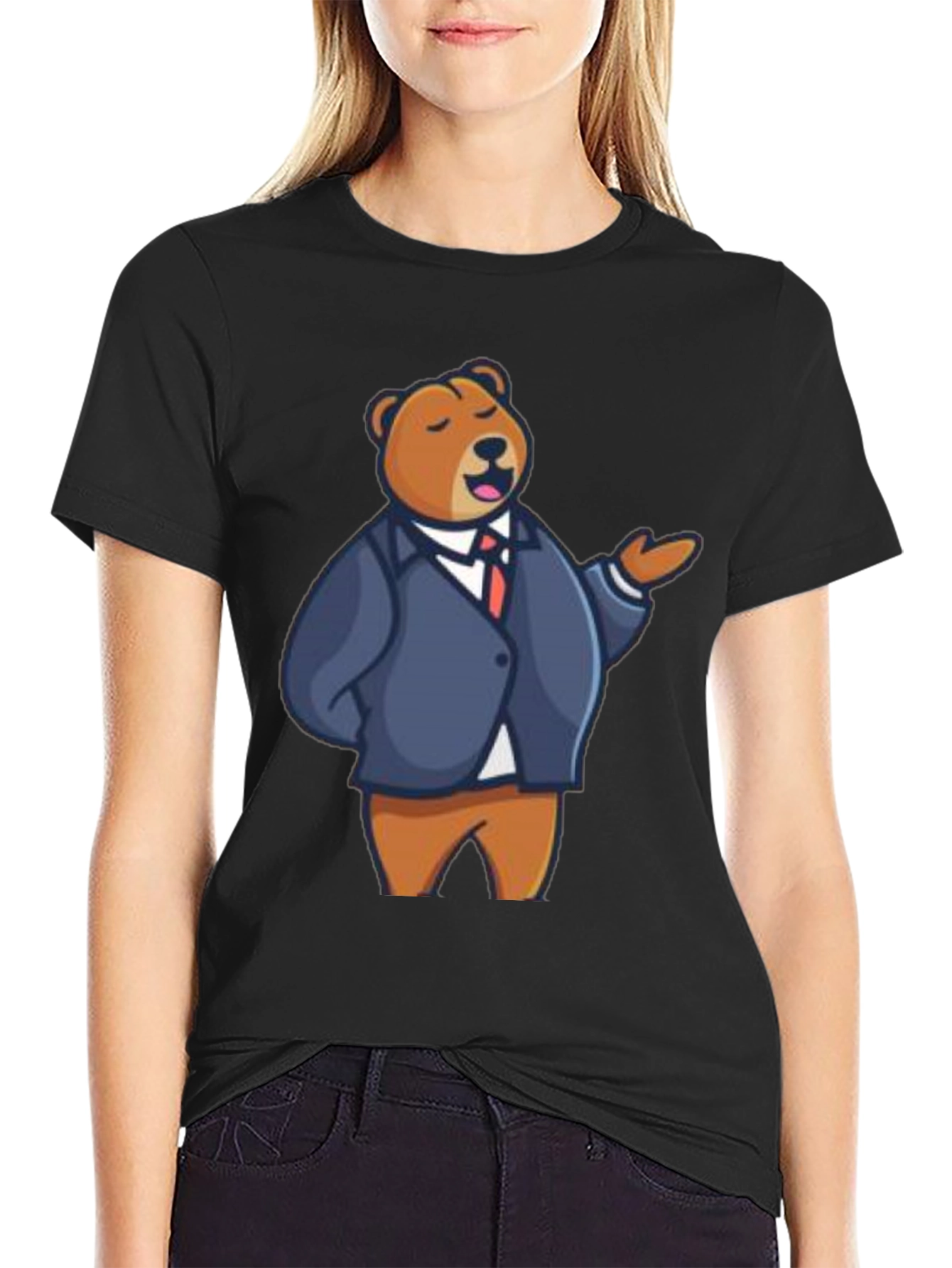 Bear in Suit Graphic Tee - Black T-Shirt
