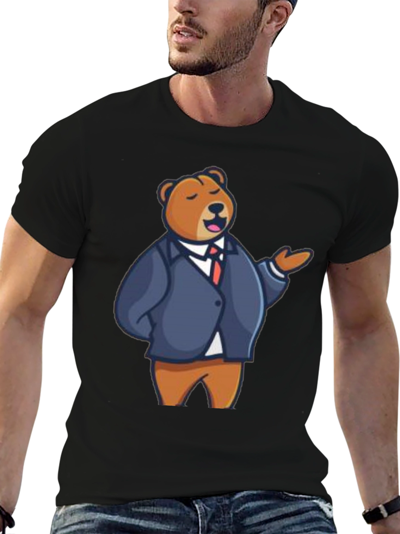 Bear in Suit Graphic Tee - Black T-Shirt