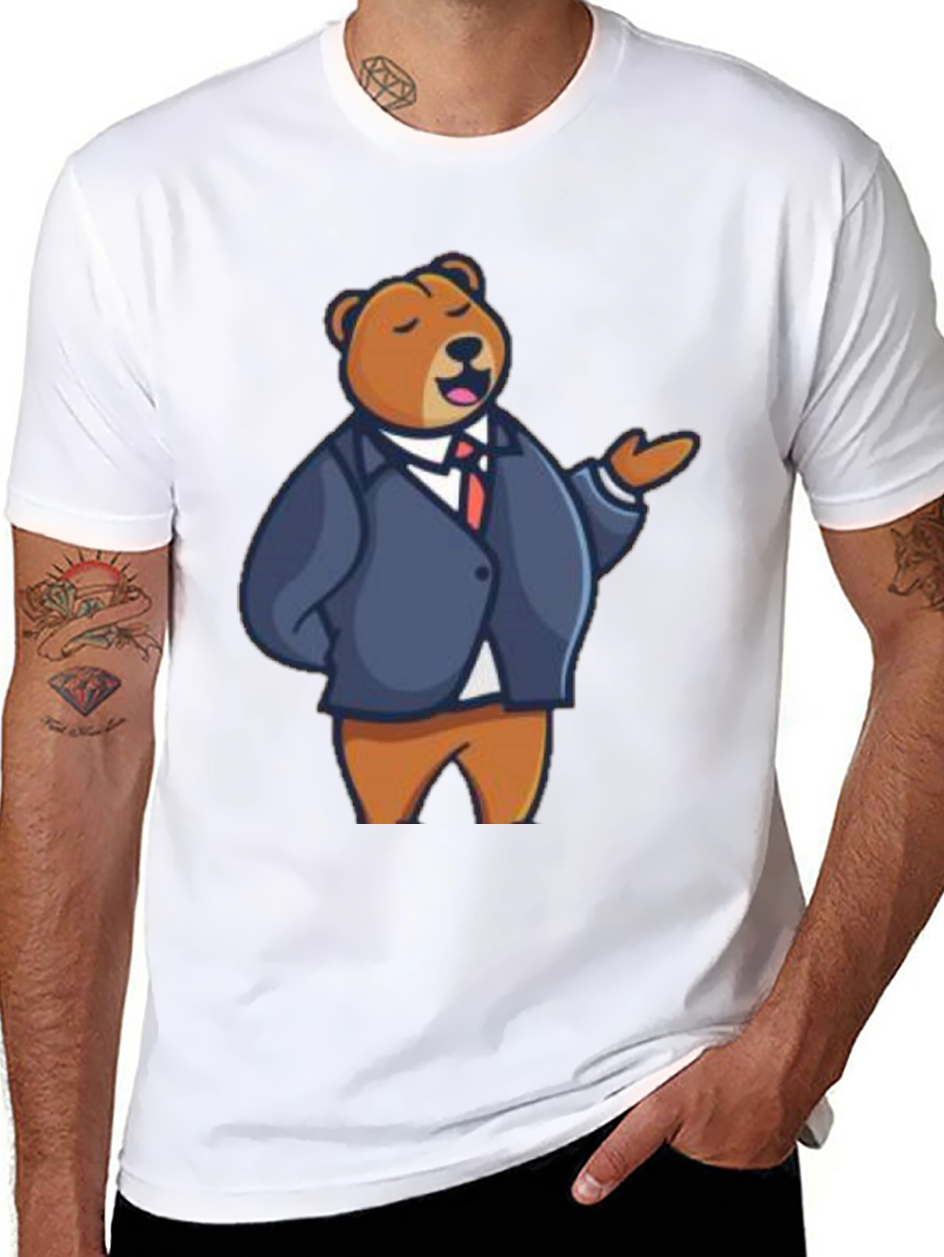 Bear in Suit Graphic Tee - Black T-Shirt