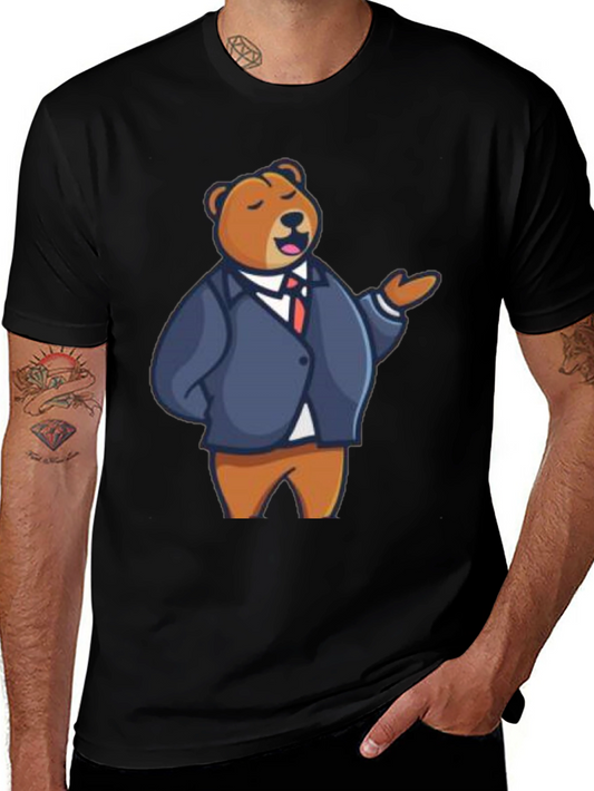 Bear in Suit Graphic Tee - Black T-Shirt