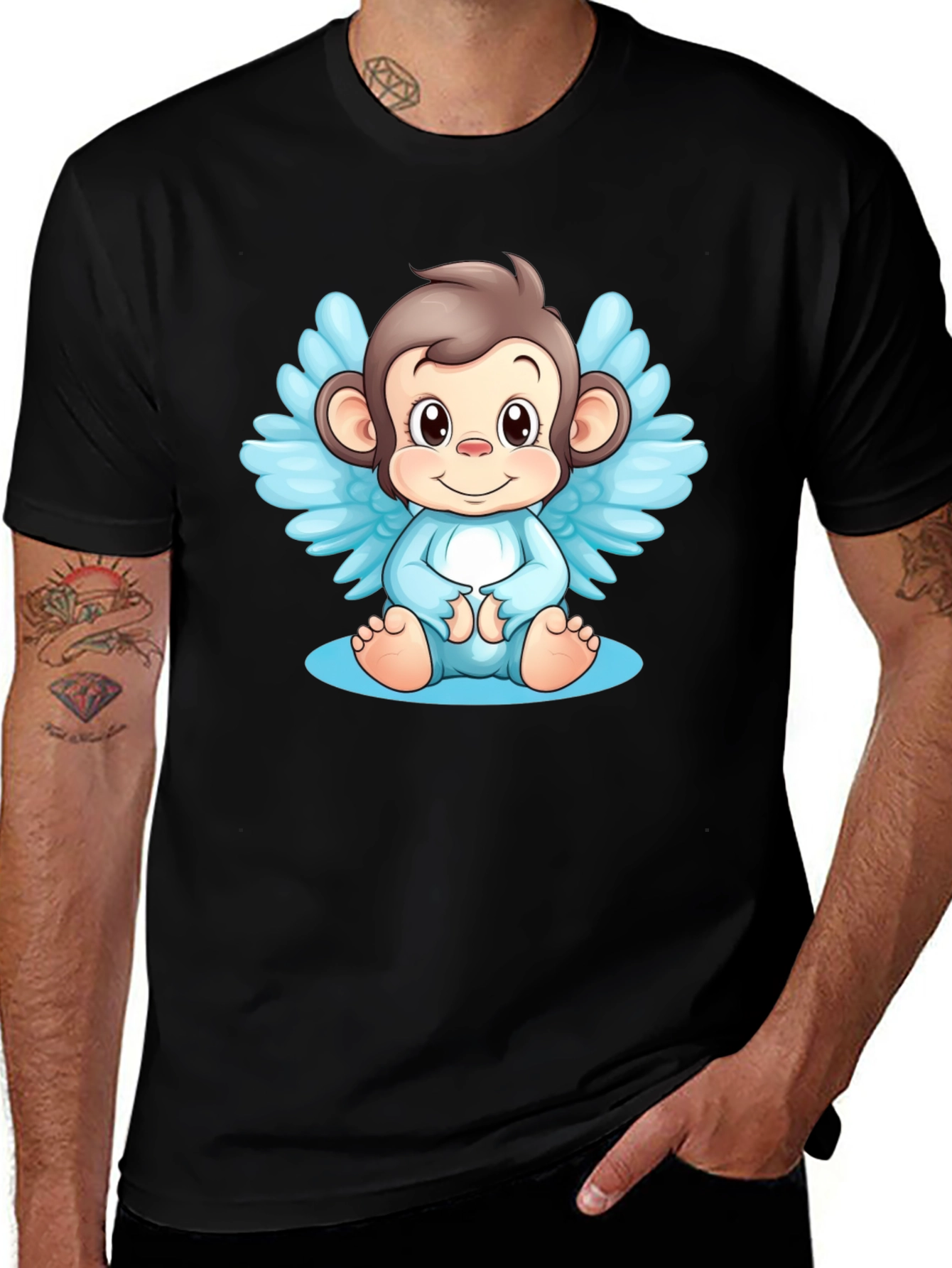 Angel Monkey Graphic Tee - Black
