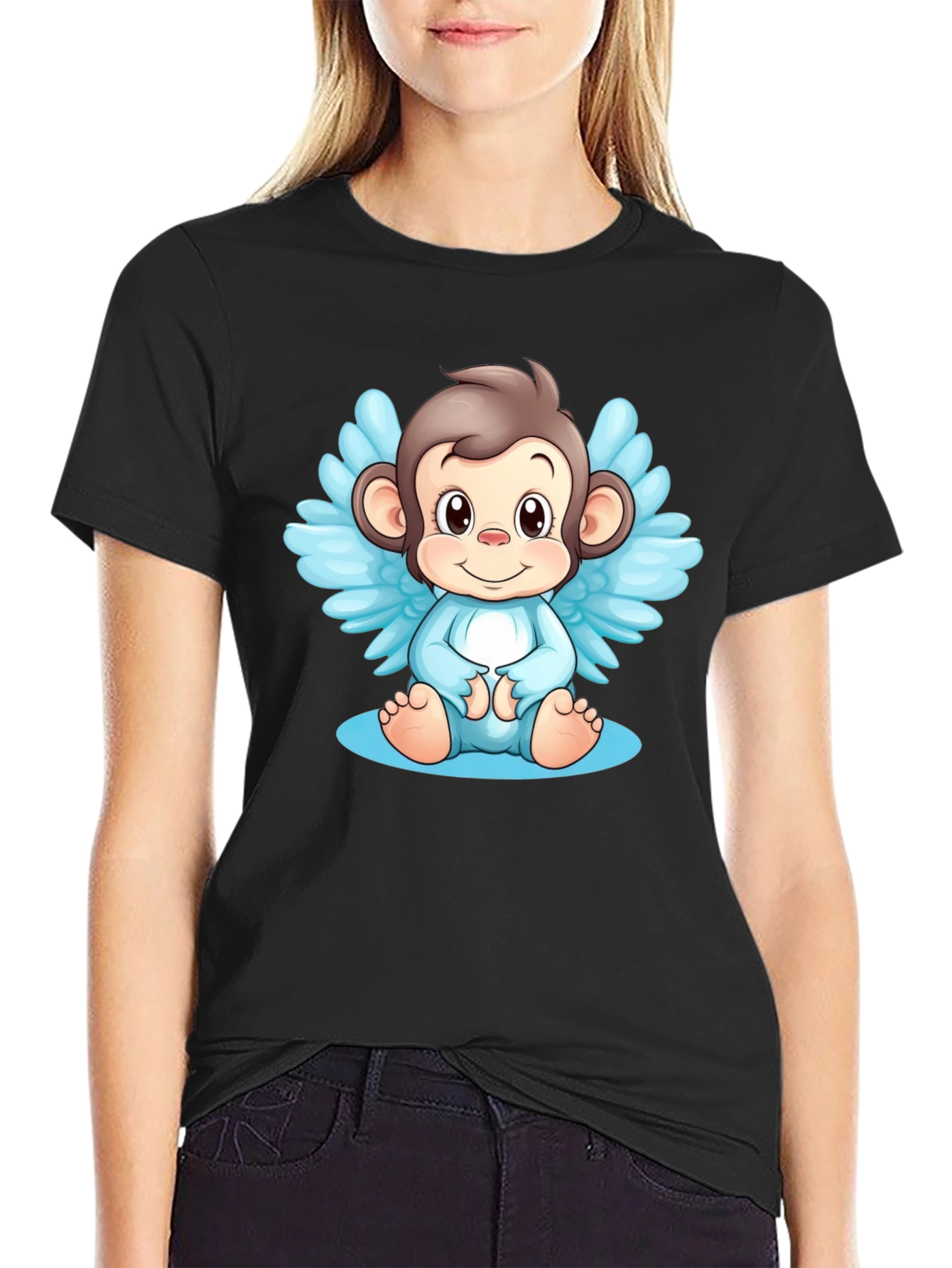 Angel Monkey Graphic Tee - Black