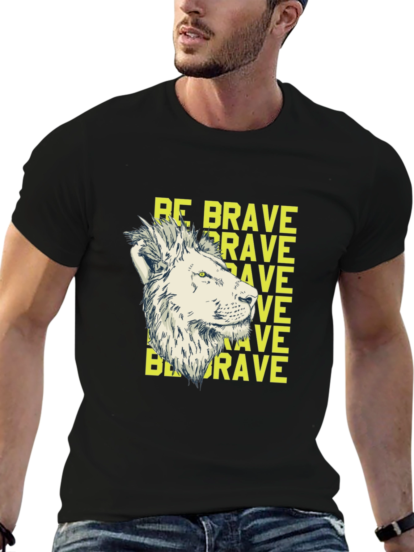 Be Brave Lion Graphic Print Black T-Shirt