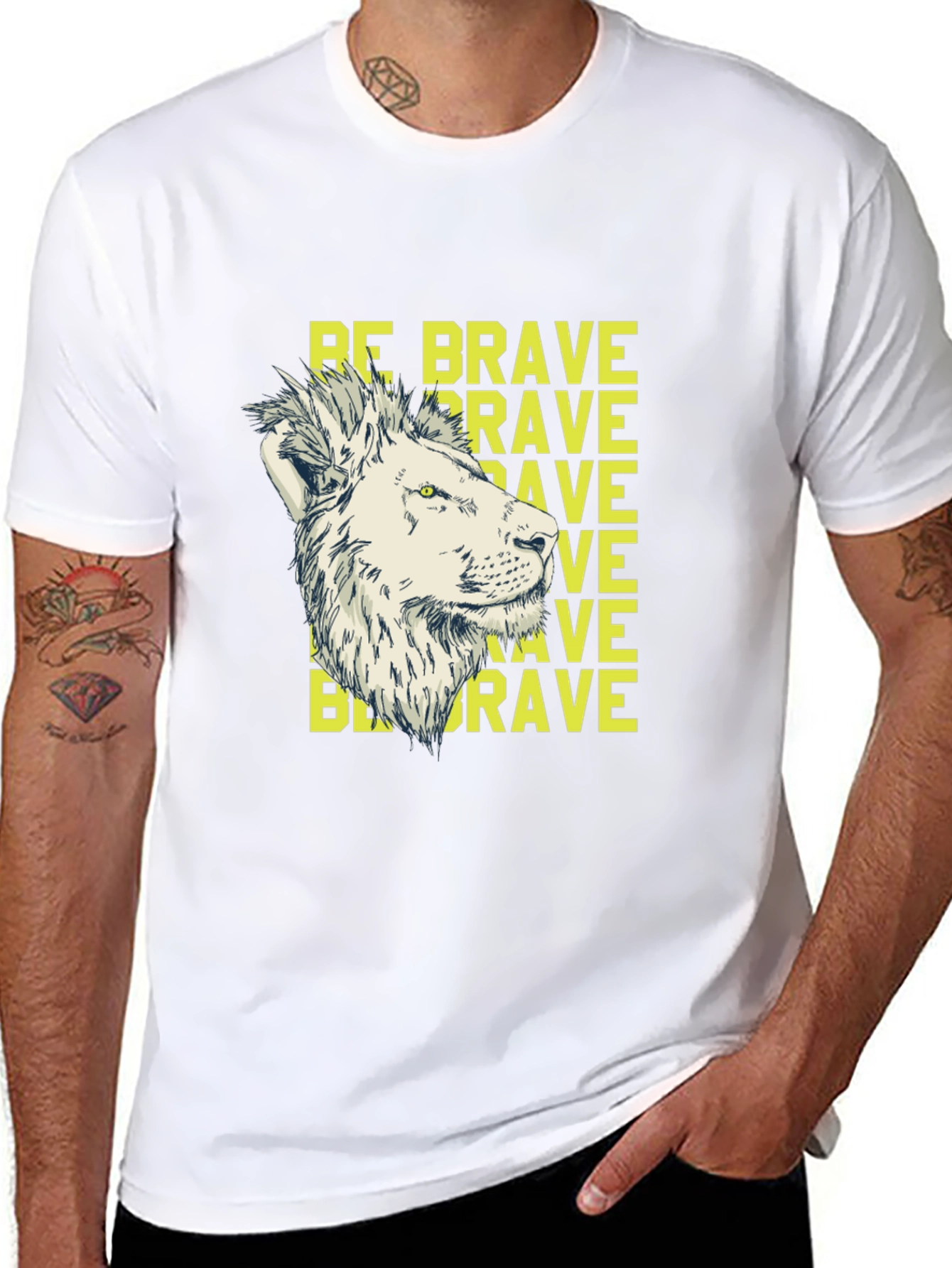 Be Brave Lion Graphic Print Black T-Shirt