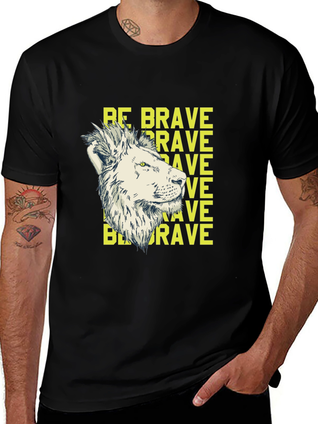 Be Brave Lion Graphic Print Black T-Shirt