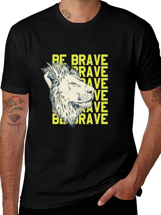 Be Brave Lion Graphic Print Black T-Shirt