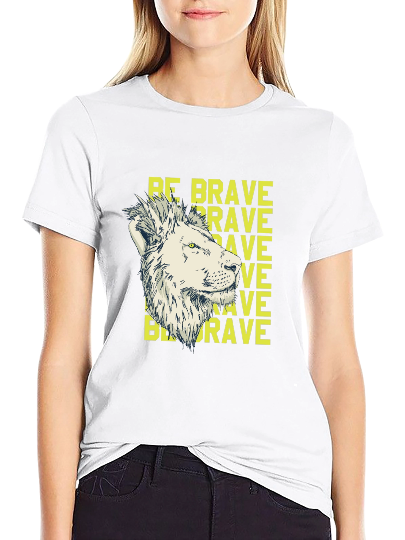 Be Brave Lion Graphic Print Black T-Shirt