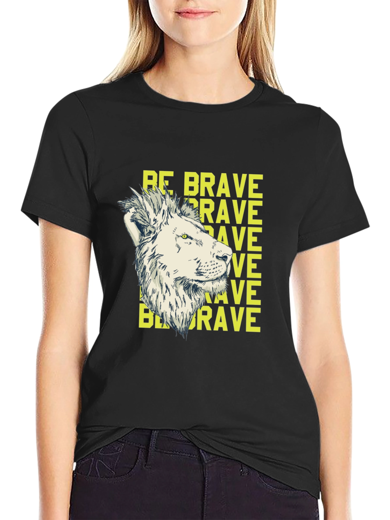 Be Brave Lion Graphic Print Black T-Shirt