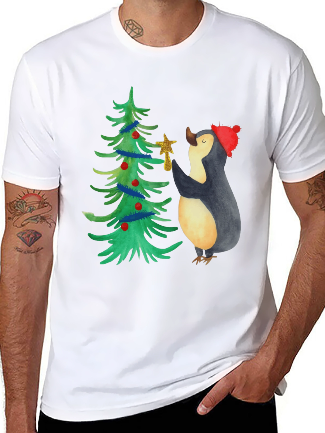 Festive Penguin Christmas Tree T-Shirt