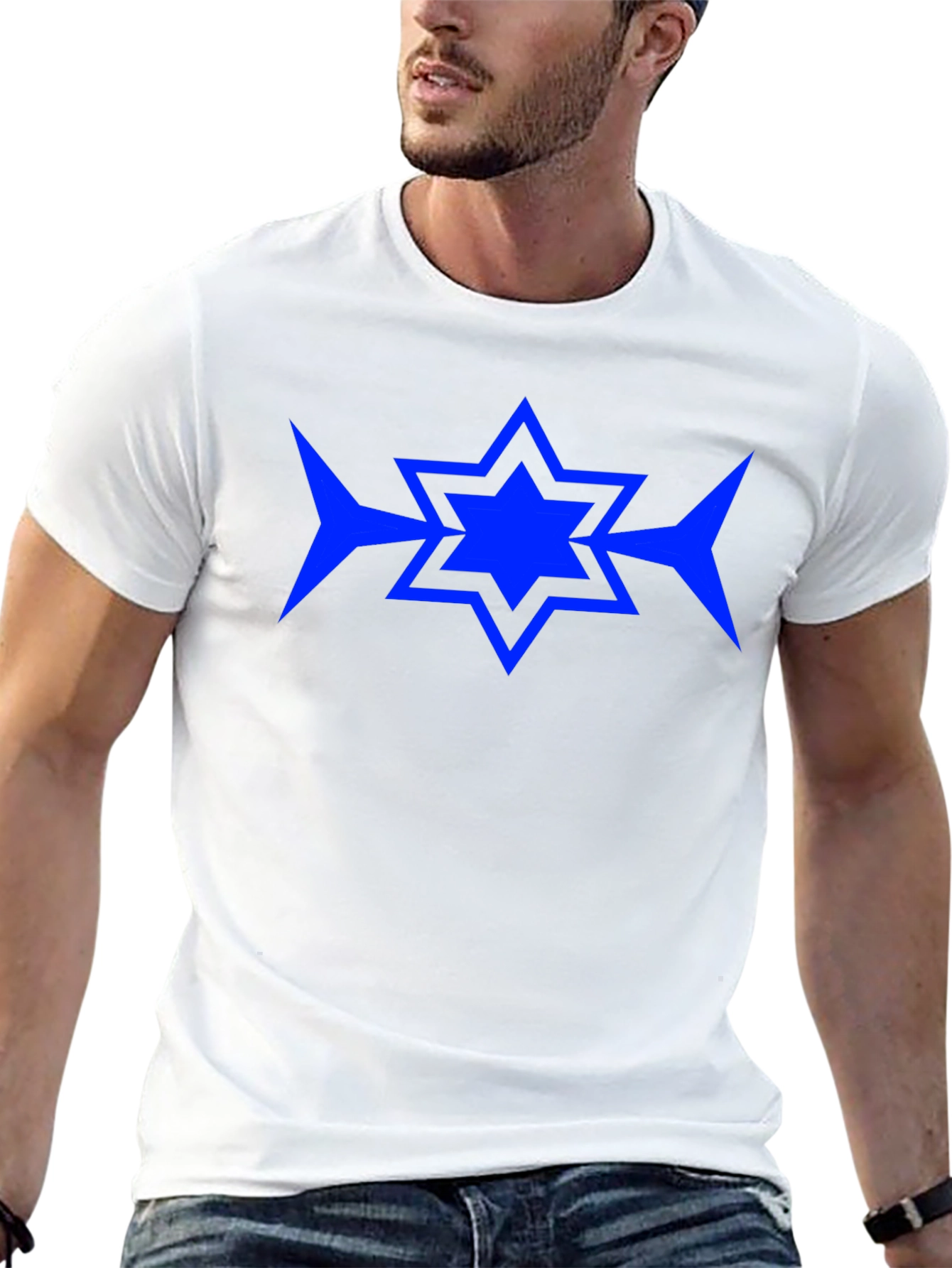 Blue Star Graphic Print Black T-Shirt
