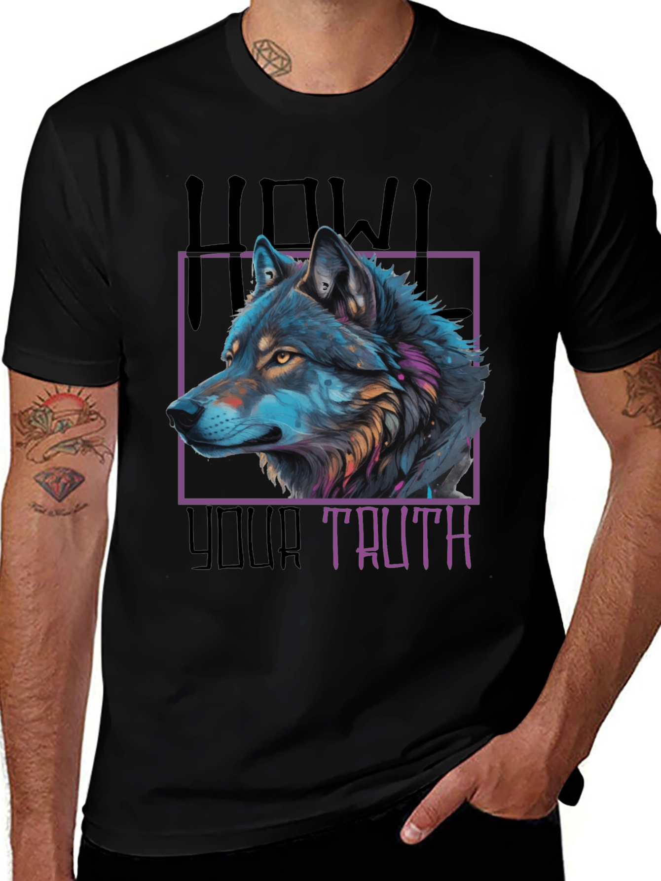 Howl Your Truth Wolf Graphic Tee - Black