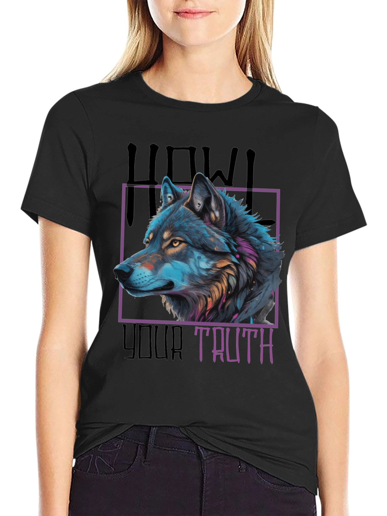 Howl Your Truth Wolf Graphic Tee - Black