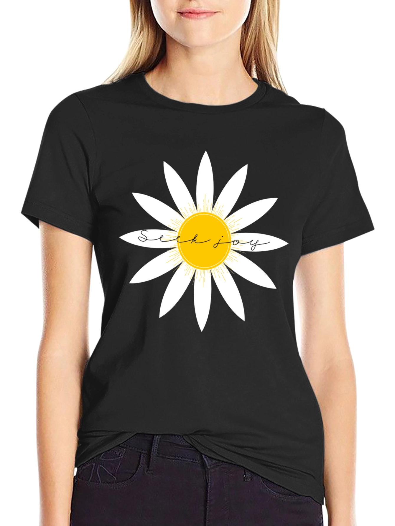 Seek Joy Daisy Graphic Tee - Classic Black T-Shirt