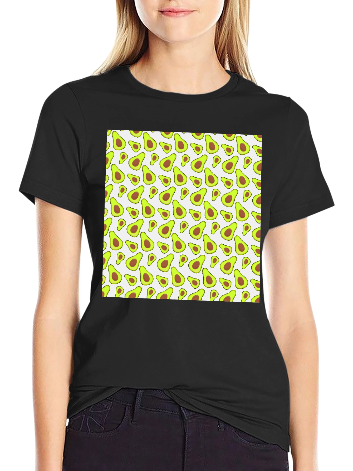 Avocado Pattern Black T-Shirt