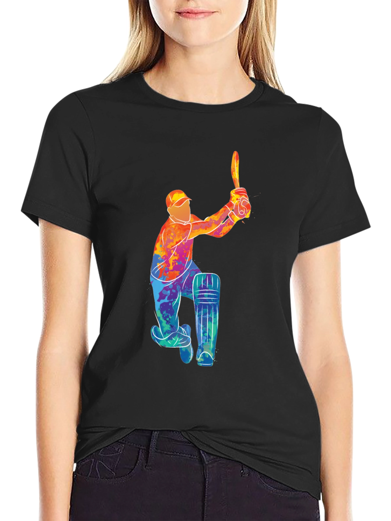 Cricket Player Graphic Black T-Shirt
