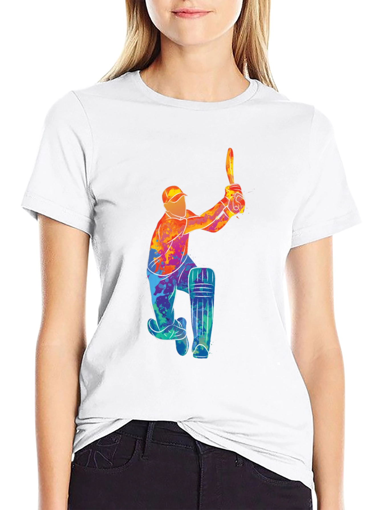 Cricket Player Graphic Black T-Shirt