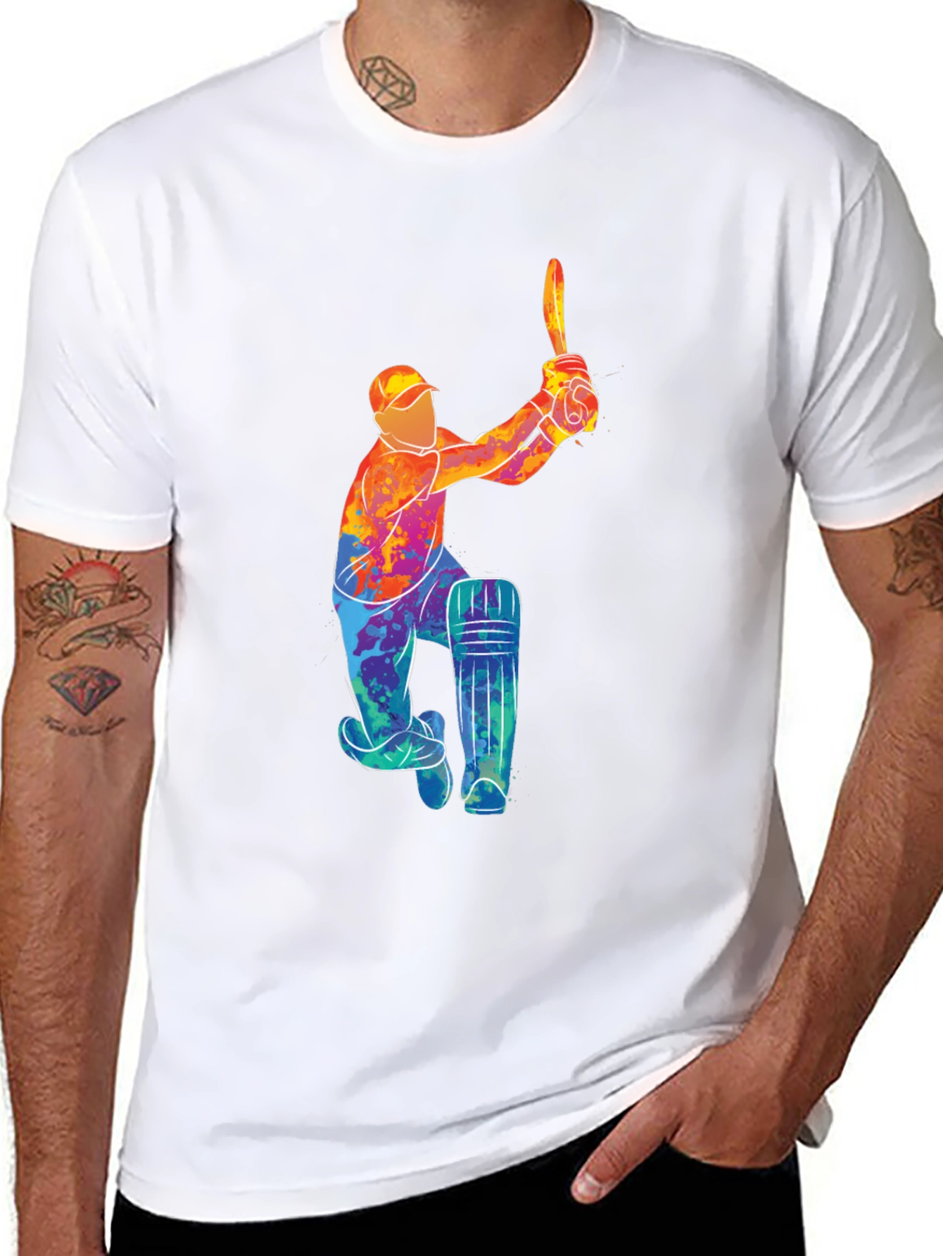 Cricket Player Graphic Black T-Shirt