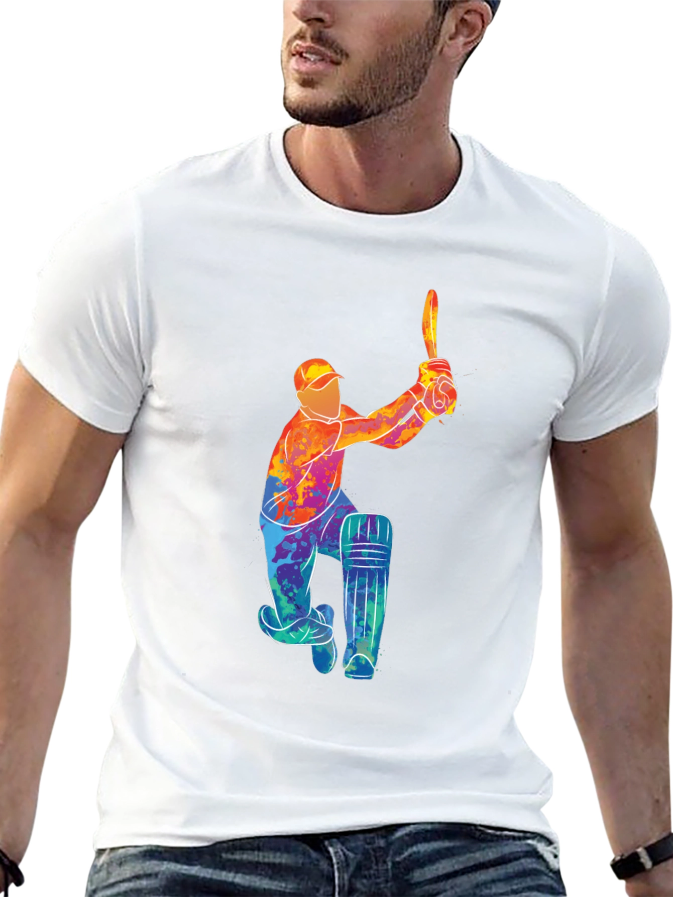 Cricket Player Graphic Black T-Shirt