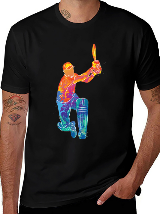 Cricket Player Graphic Black T-Shirt