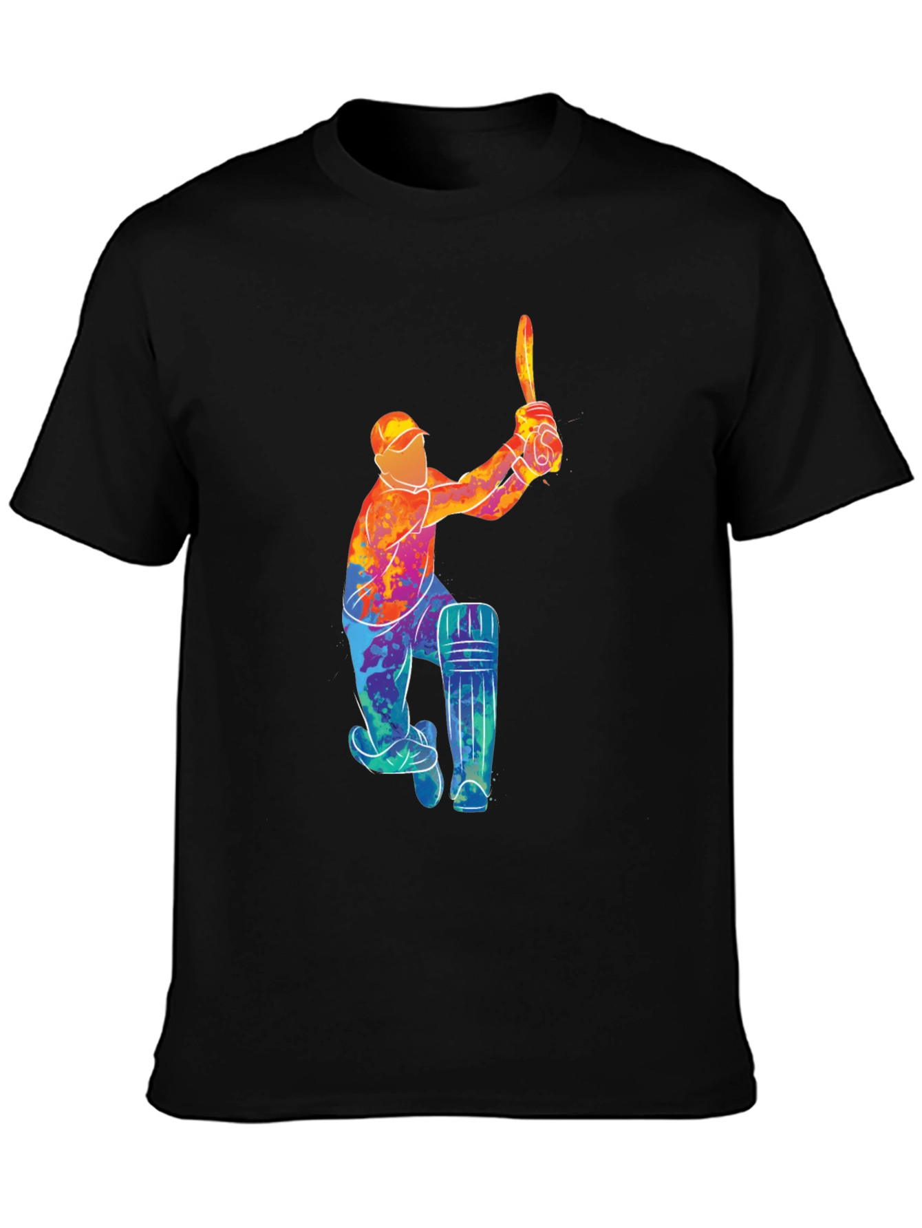 Cricket Player Graphic Black T-Shirt