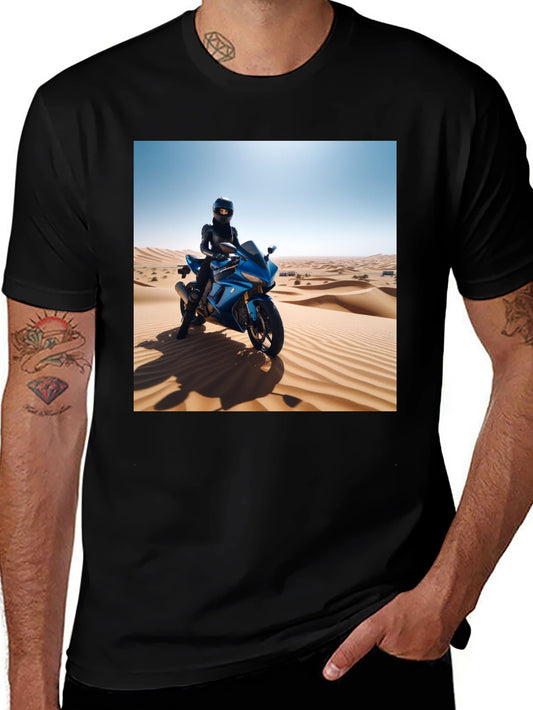 Motorcycle Desert Rider Graphic Tee - Unisex Black T-Shirt
