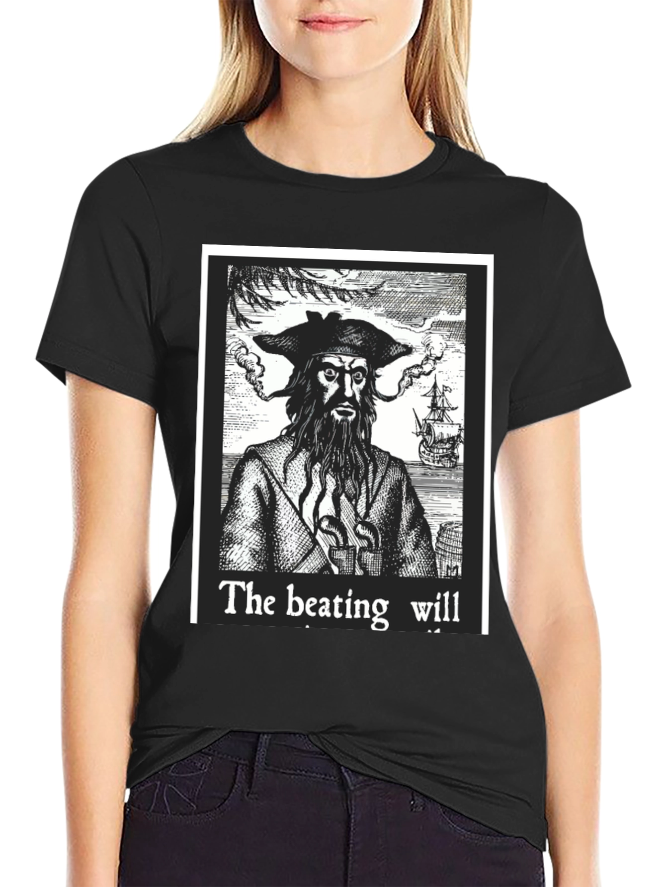 Blackbeard Pirate Graphic Tee - The Beating Will Continue