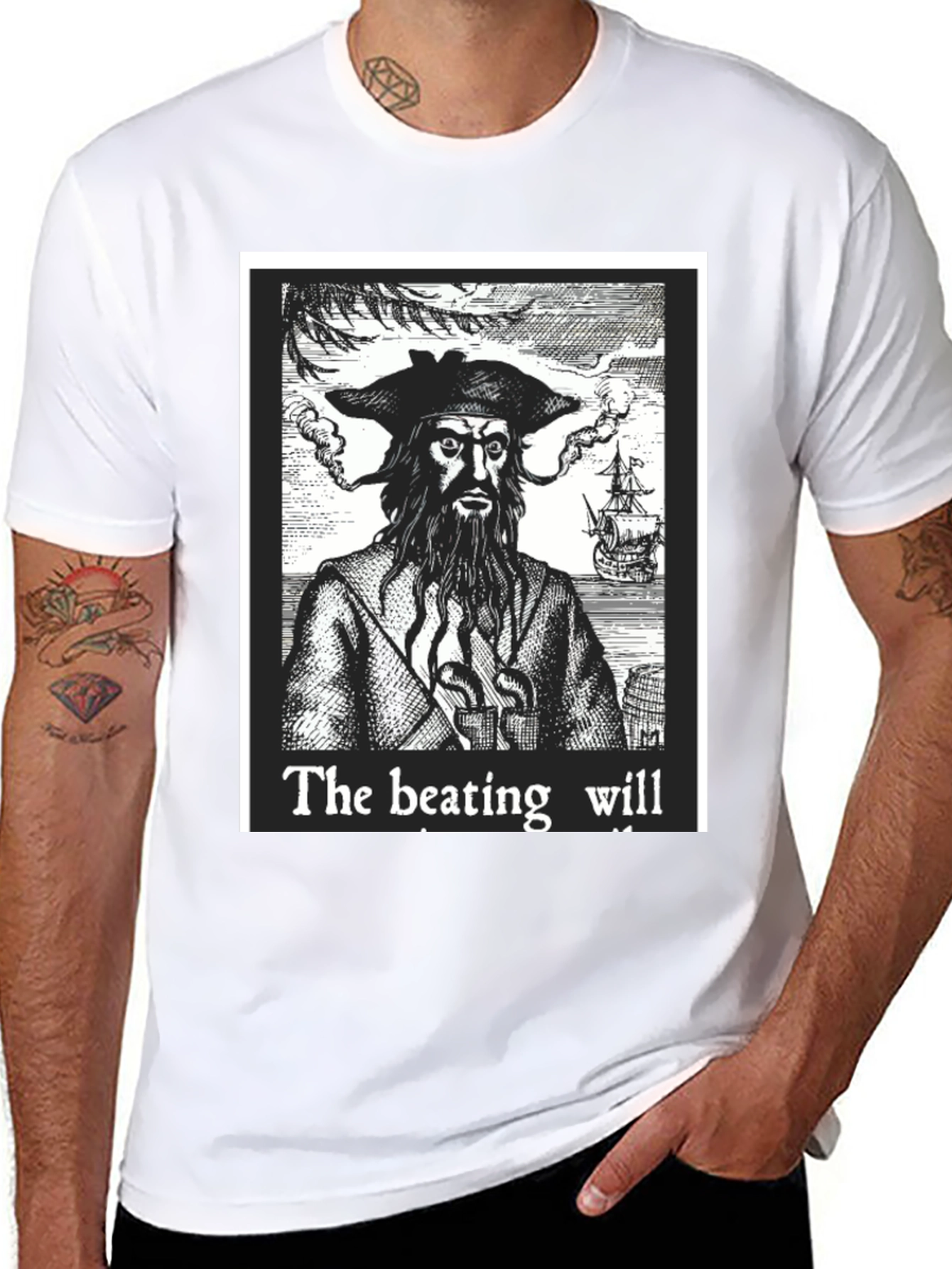 Blackbeard Pirate Graphic Tee - The Beating Will Continue