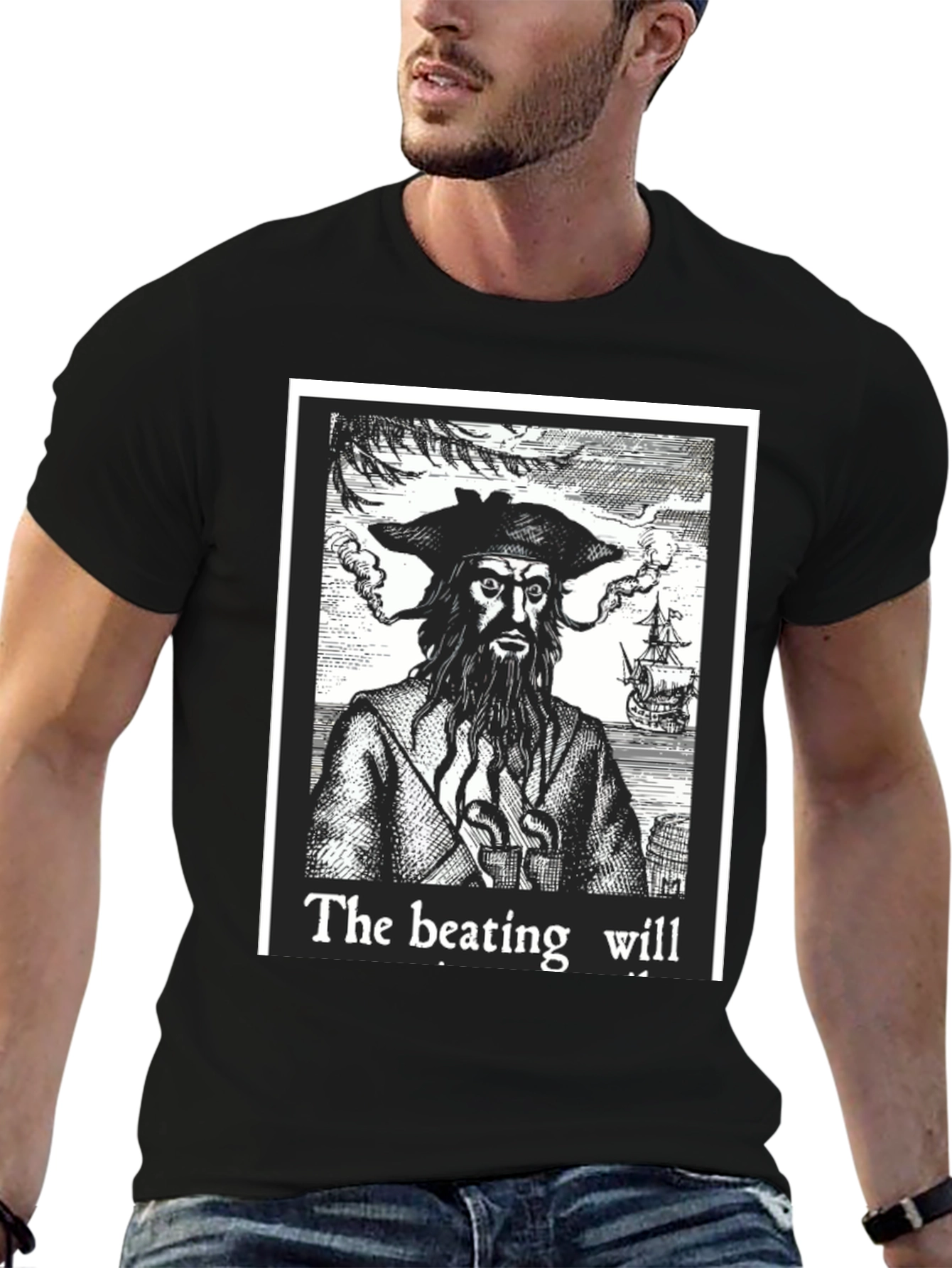 Blackbeard Pirate Graphic Tee - The Beating Will Continue
