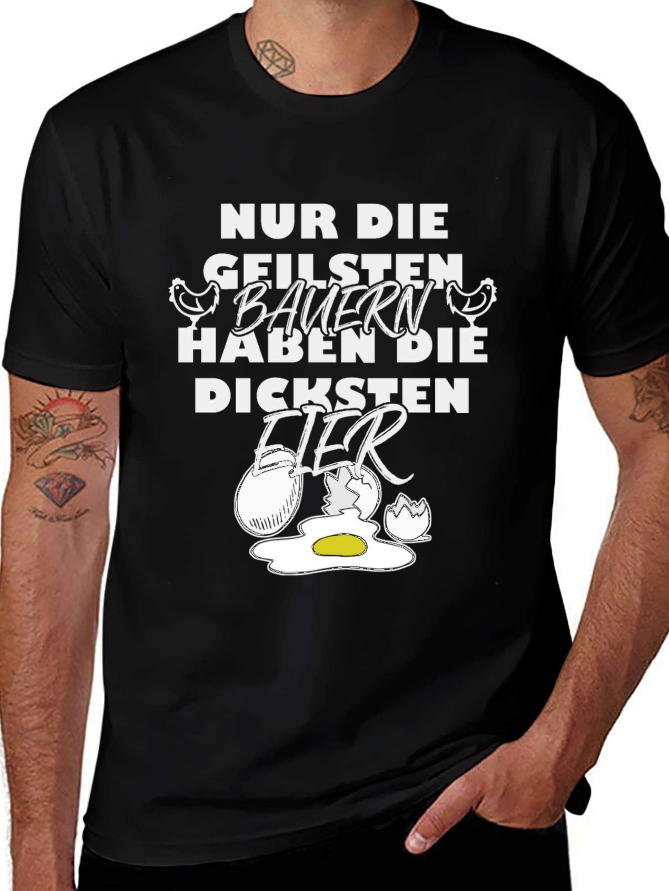 Funny Farmer Graphic T-Shirt - Biggest Eggs Design