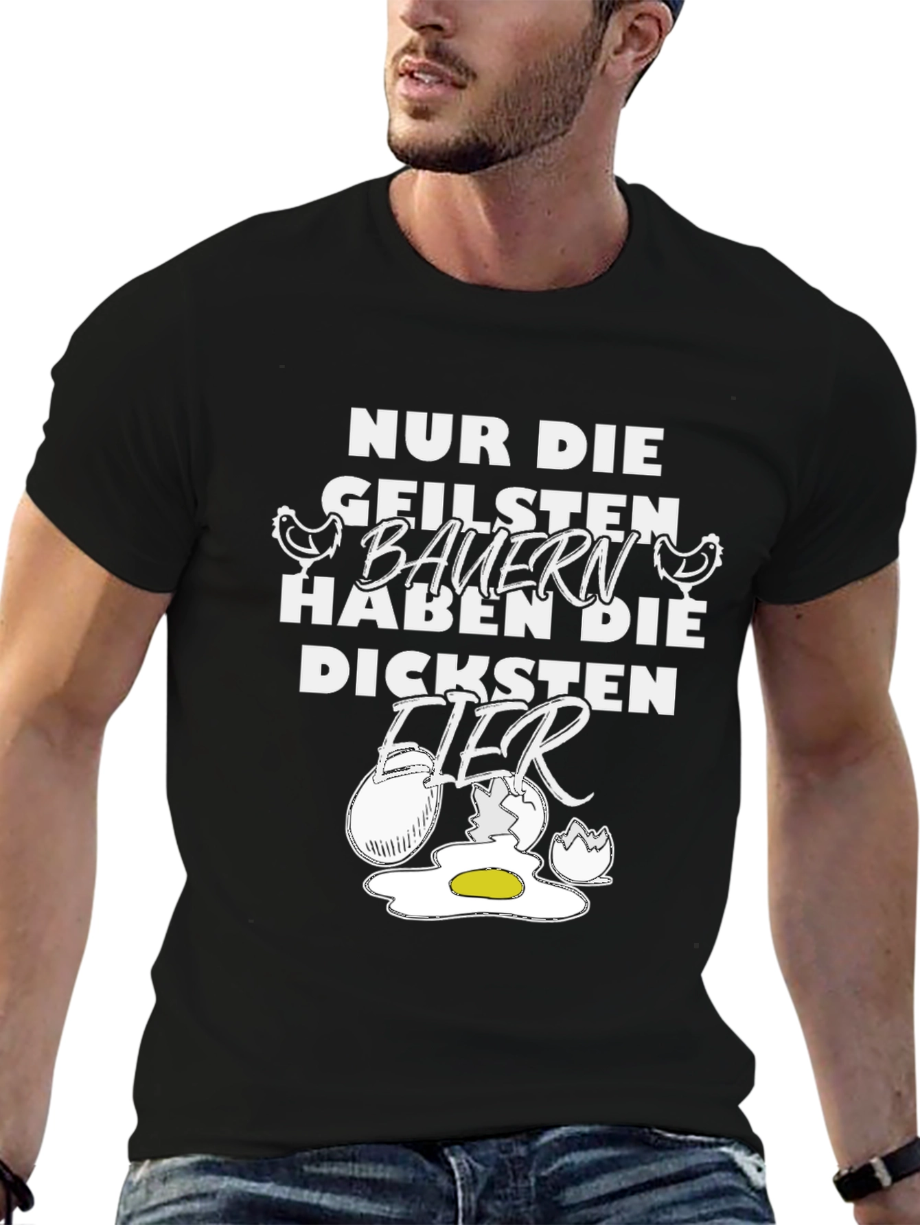 Funny Farmer Graphic T-Shirt - Biggest Eggs Design