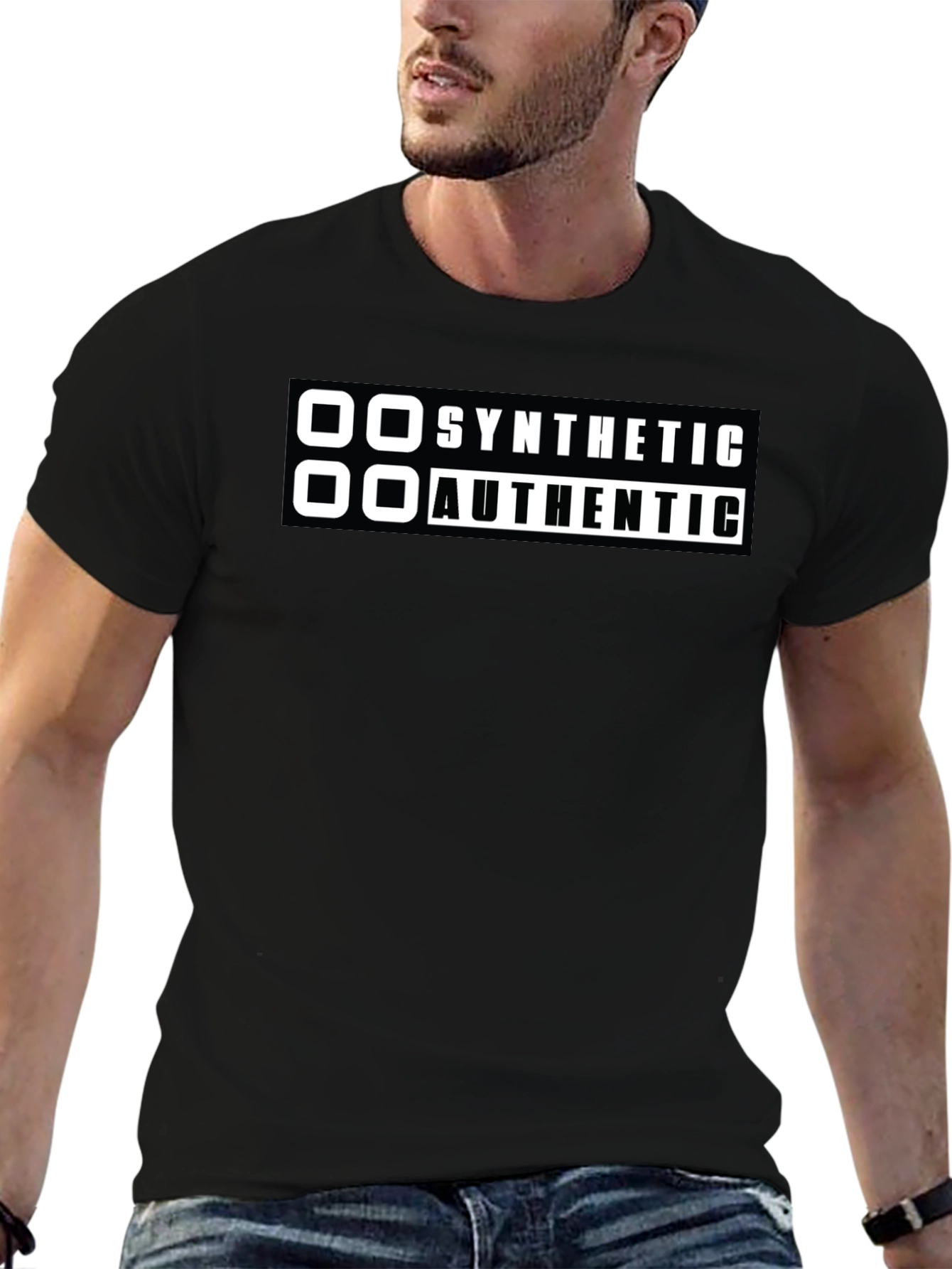 Synthetic Authentic Graphic Tee - Black Cotton Casual Wear