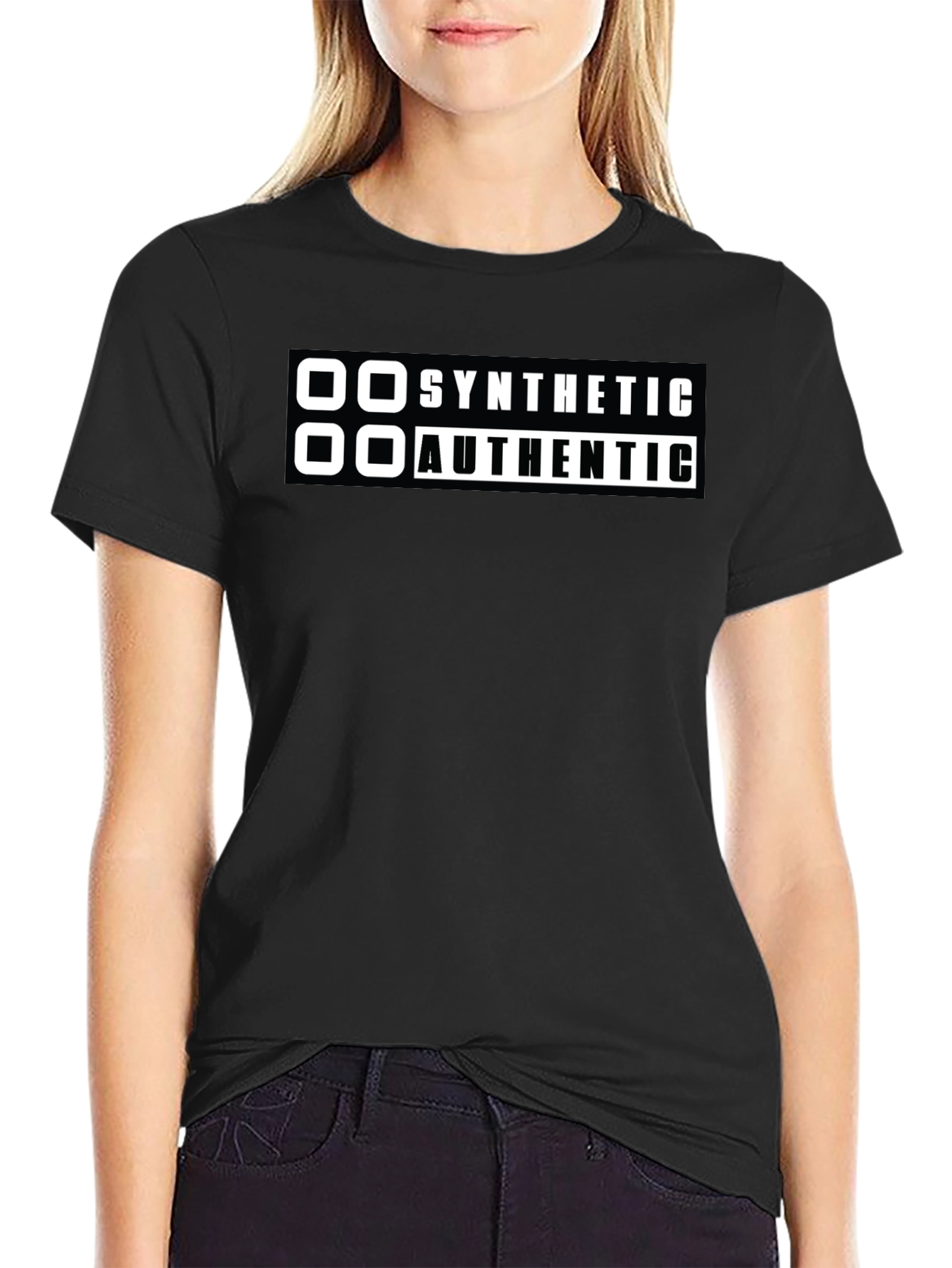 Synthetic Authentic Graphic Tee - Black Cotton Casual Wear