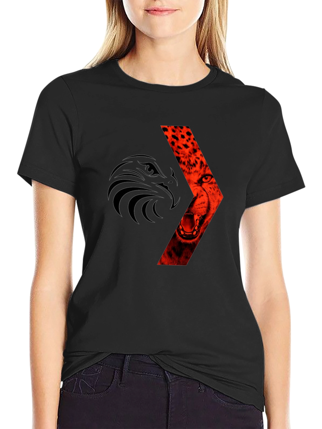 Bold Graphic Tee: Eagle & Cheetah Design