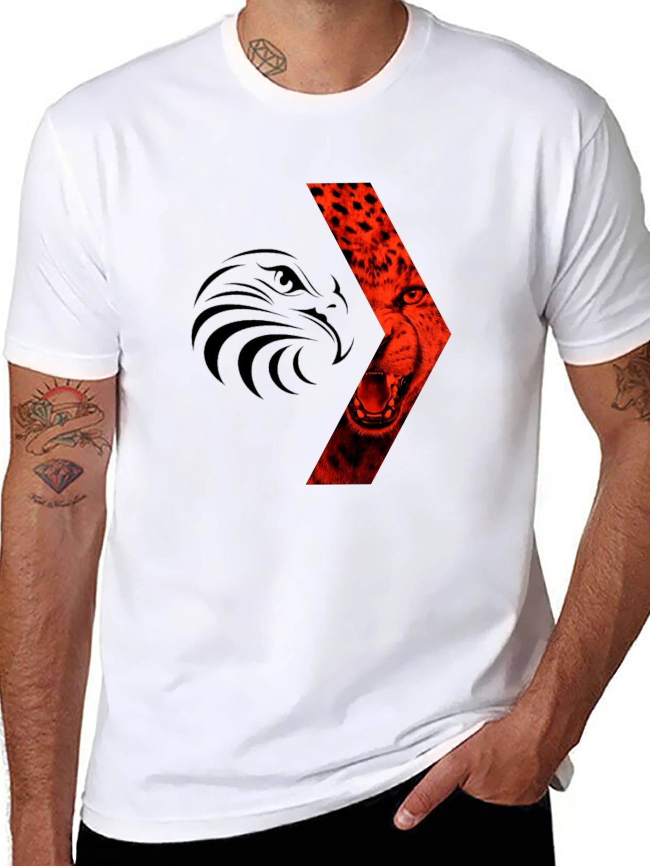Bold Graphic Tee: Eagle & Cheetah Design