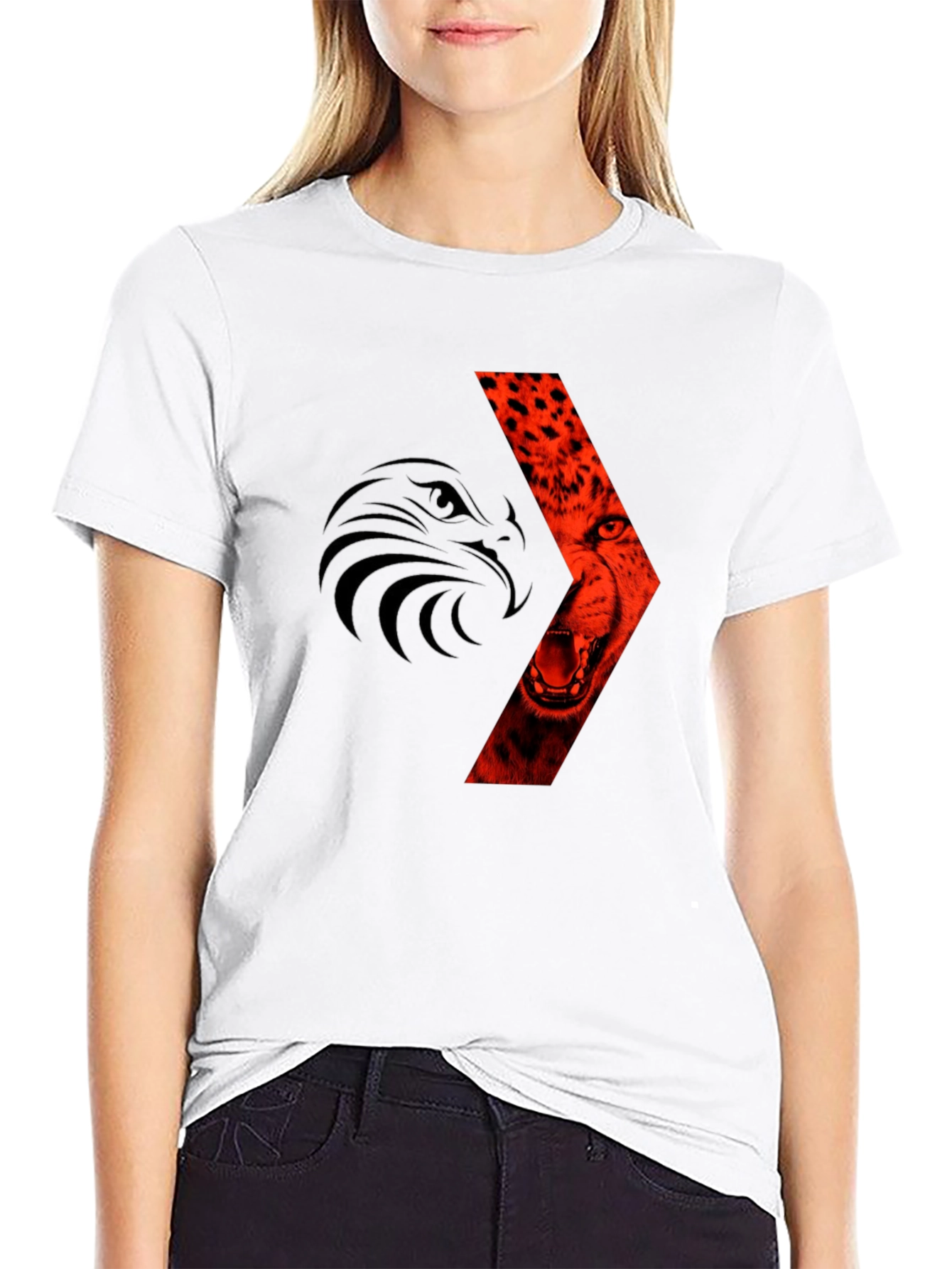 Bold Graphic Tee: Eagle & Cheetah Design